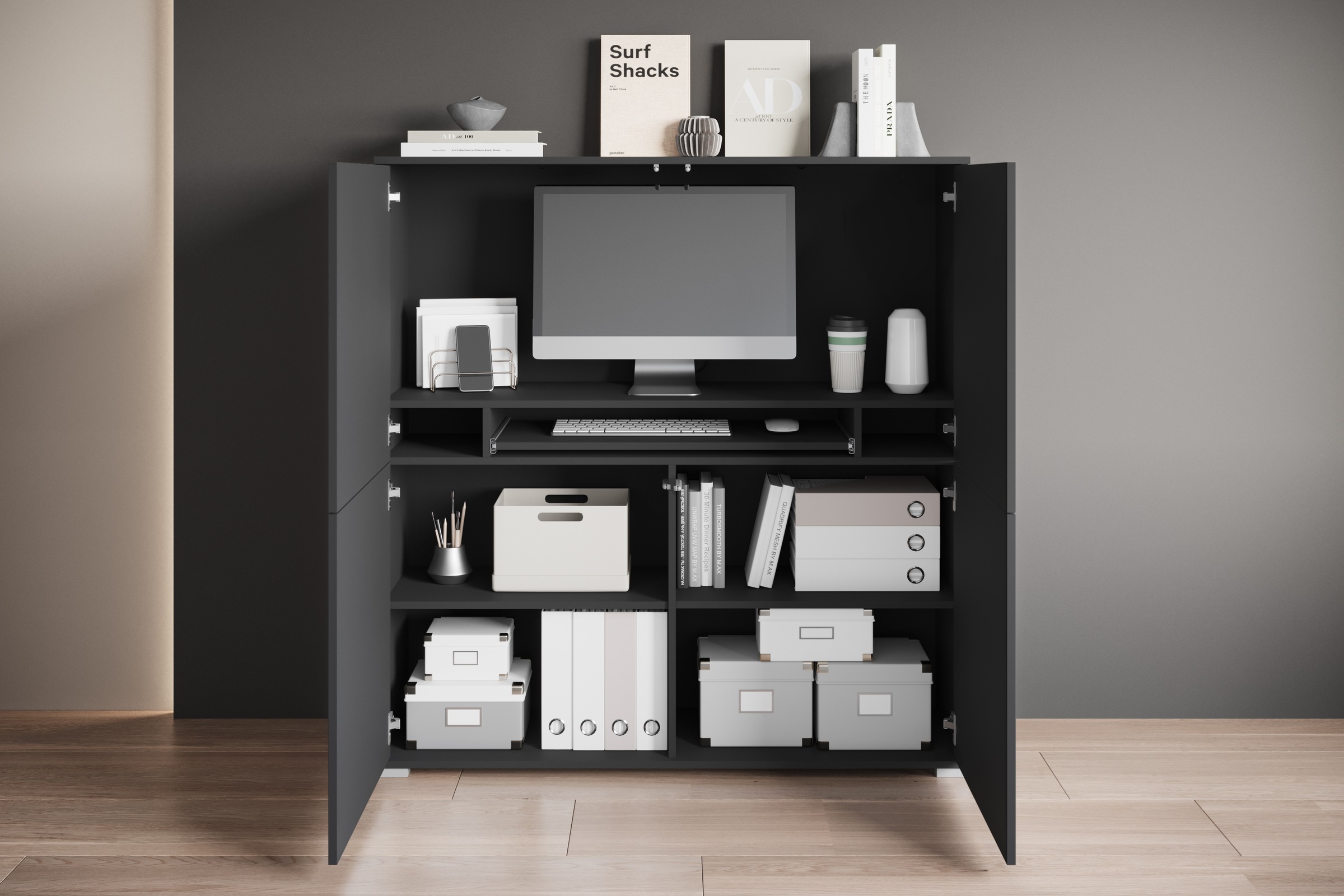 INOSIGN PC-Schrank »Kenia, Sekretär, Home Office«, (1 St.), Mit Push-to-open, Tastaturauszug und praktischem Stauraum