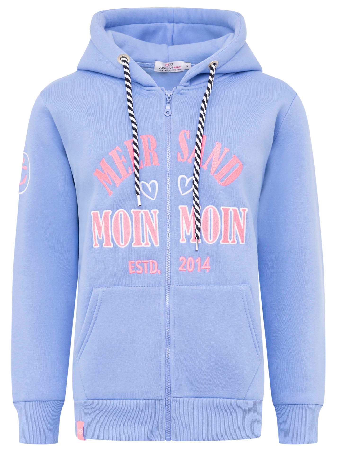 Zwillingsherz Sweatjacke »"Moin Moin"«, Kapuze, Langarm, Reißverschluss, modisch, maritim, Kordelzug