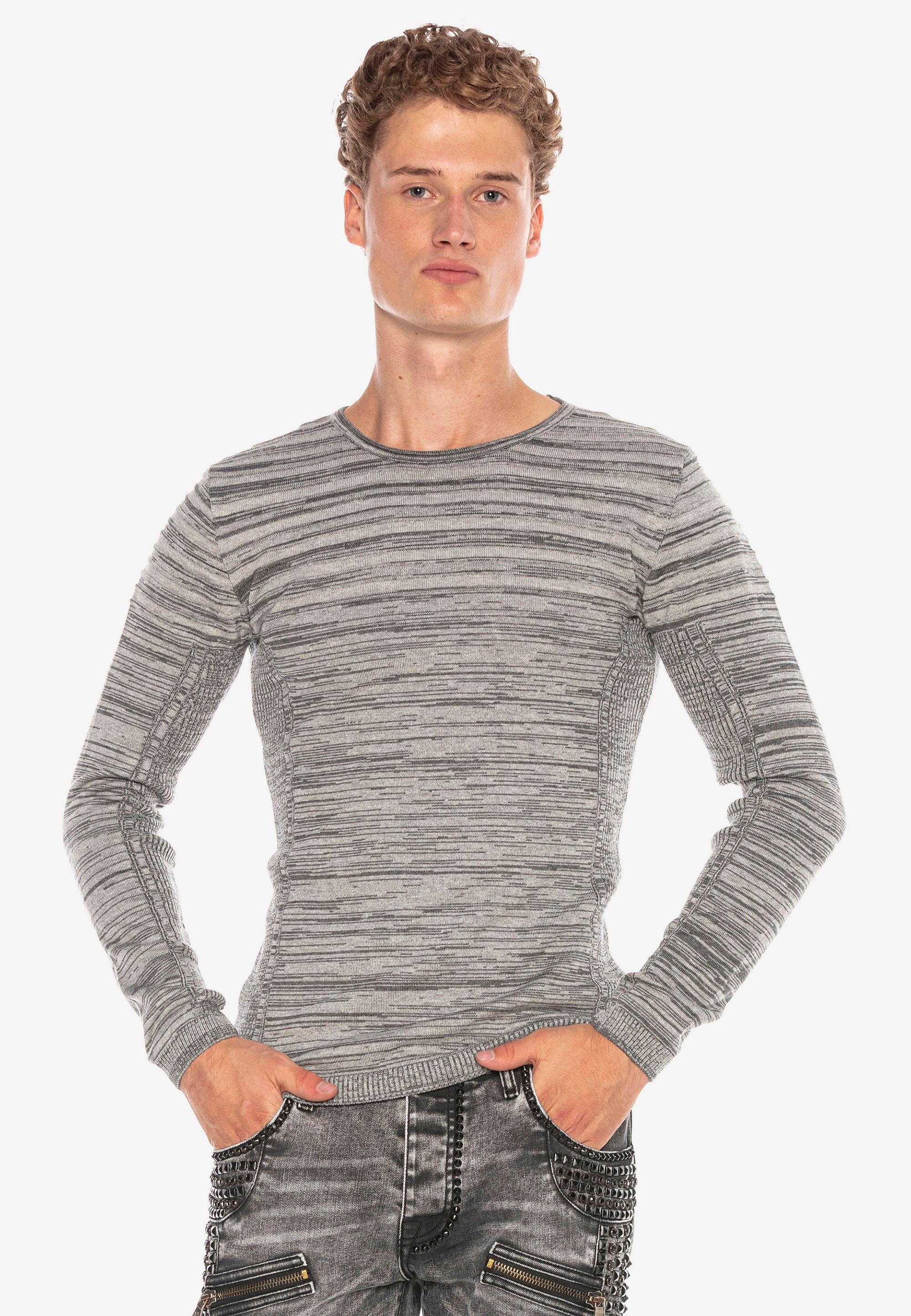 Cipo & Baxx Langarmshirt, mit meliertem Streifenmuster