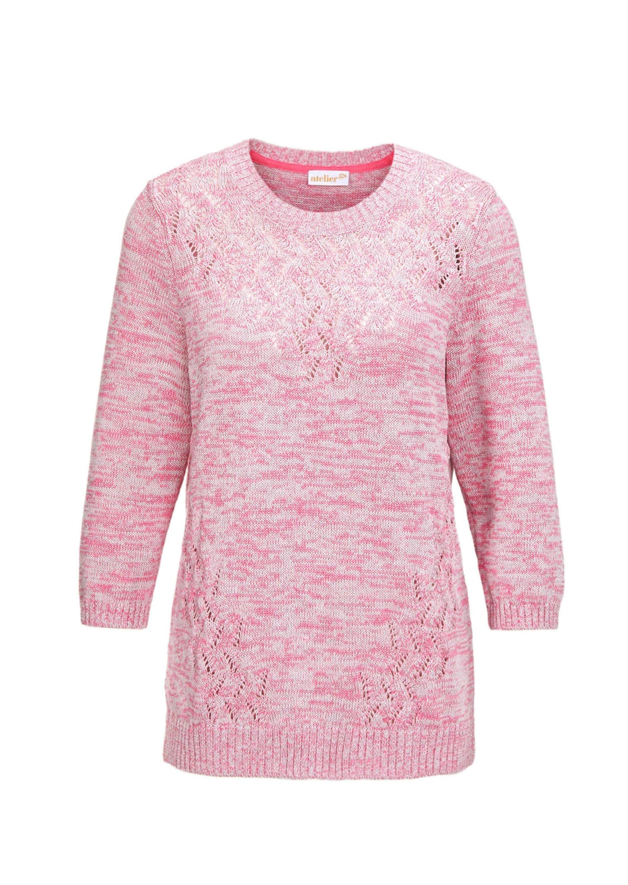 GOLDNER Rundhalspullover "Glanzpullover mit Ajour-Muster" Feminine Ajoureinsätze