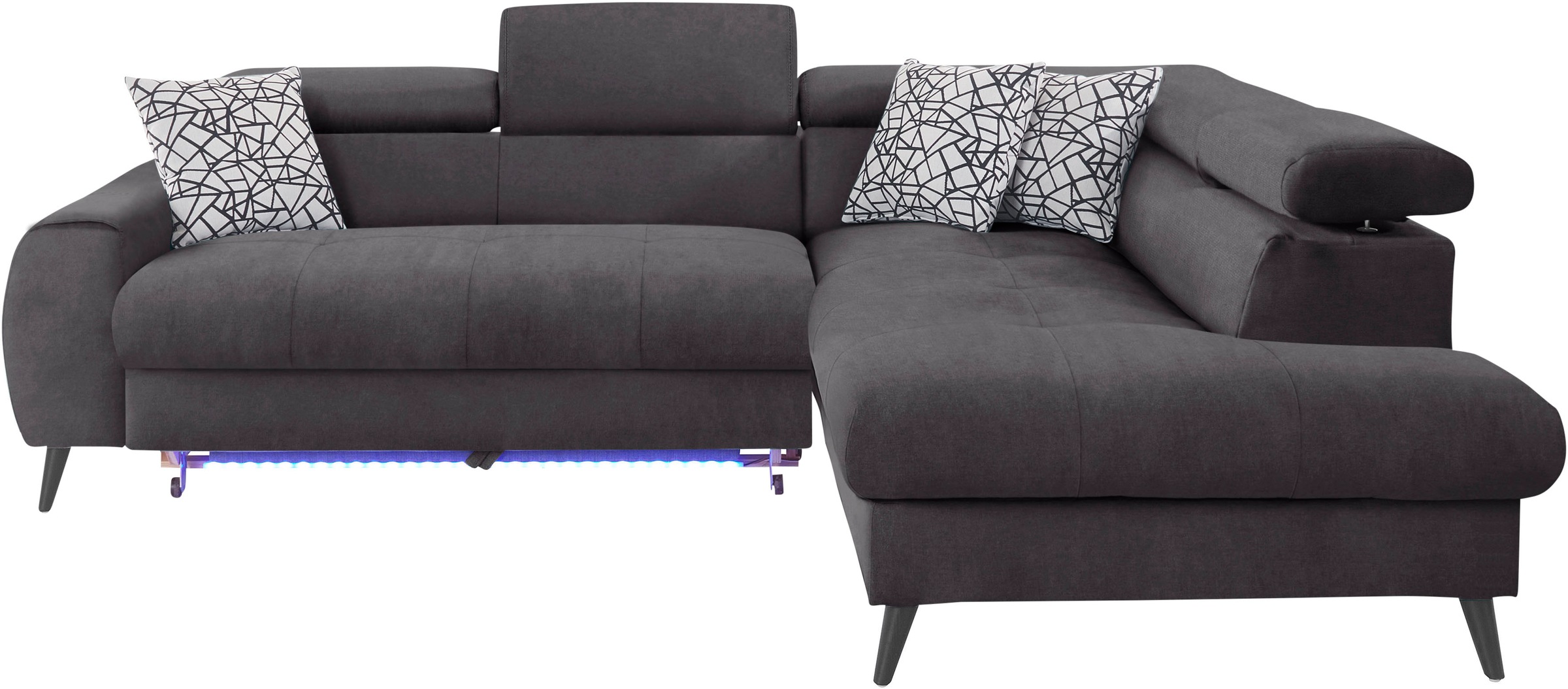 COTTA Ecksofa »Mia L-Form mit 3 Zierkissen«, wahlweise mit Bettfunktion, Bettkasten, Beleuchtung & Wireless-Charger