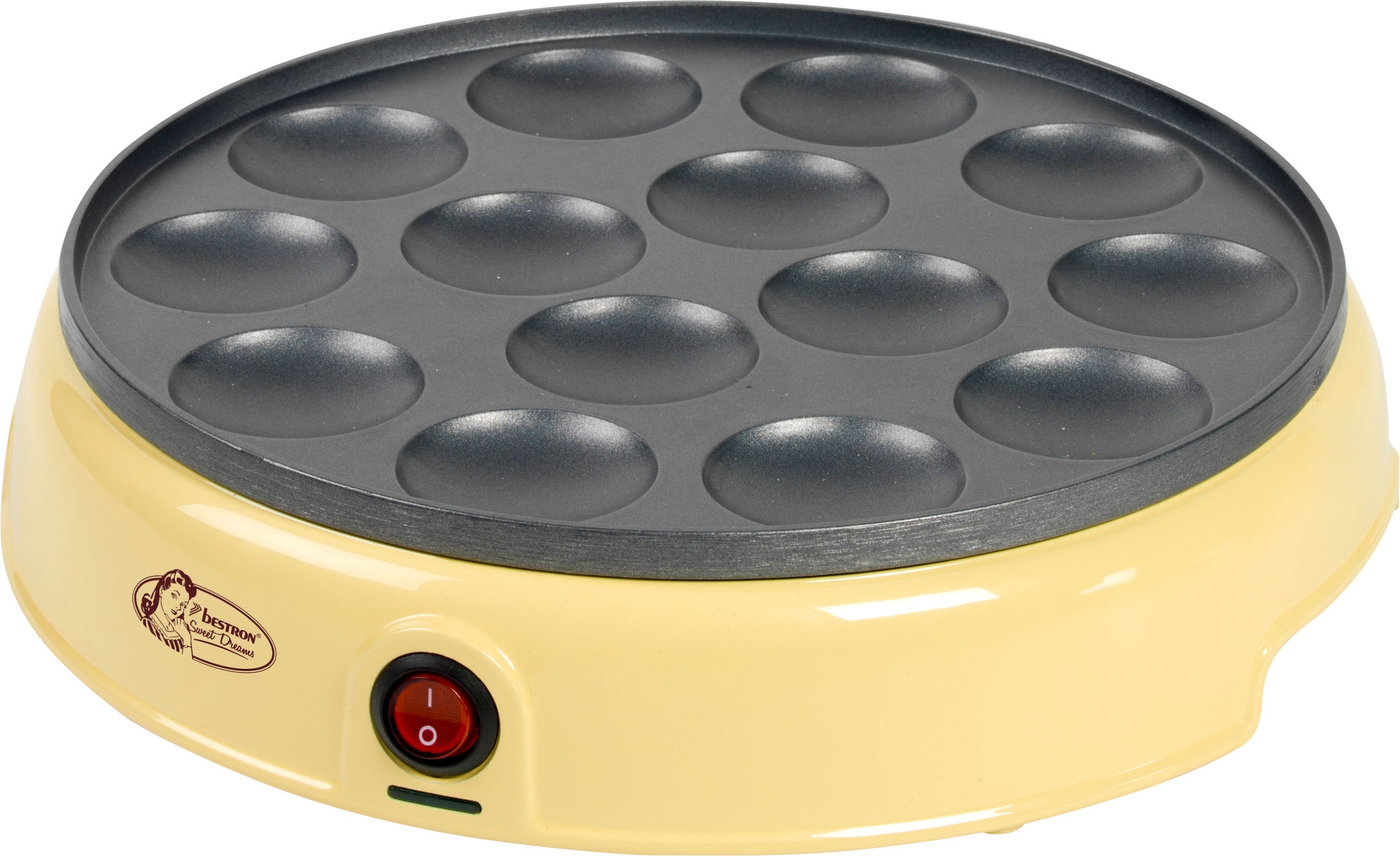 bestron Poffertjes-Maker »APFM700SD Sweet Dreams«, 800 W, im Retro Design, Mini Pfannkuchen Automat, Antihaftbeschichtung