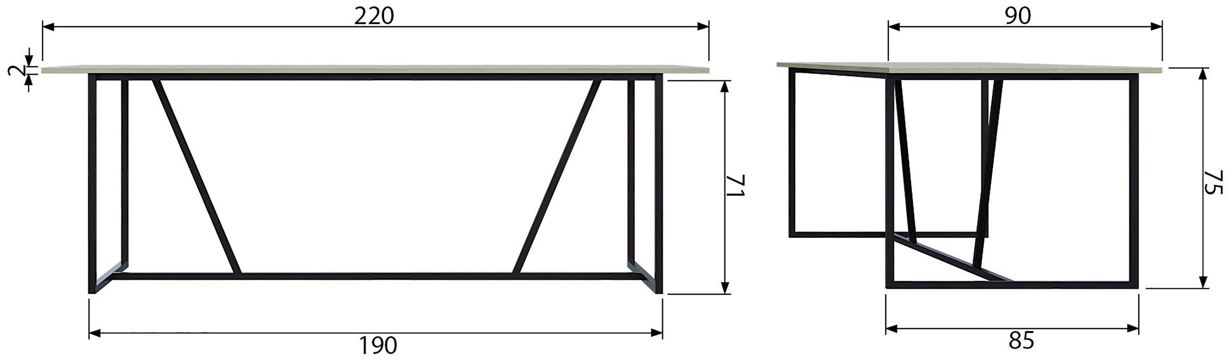 WOOOD Esstisch »Silas«, rechteckige Form, Holz teilmassiv, H 75 cm x B 220 cm
