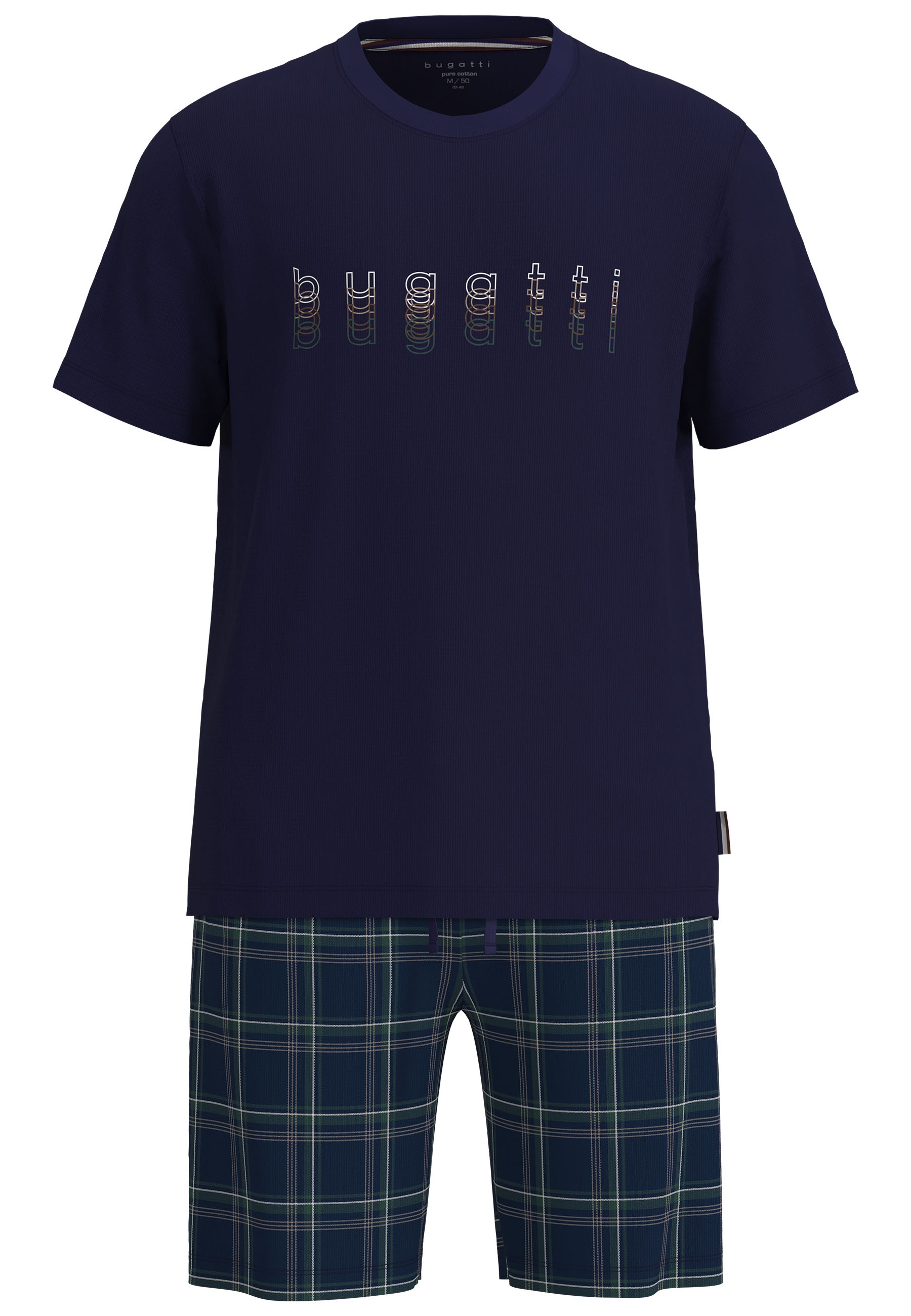 bugatti Shorty Kurzarm, Rundhalsausschnitt, kurze Hose, kariert, mit Logo, günstig online kaufen