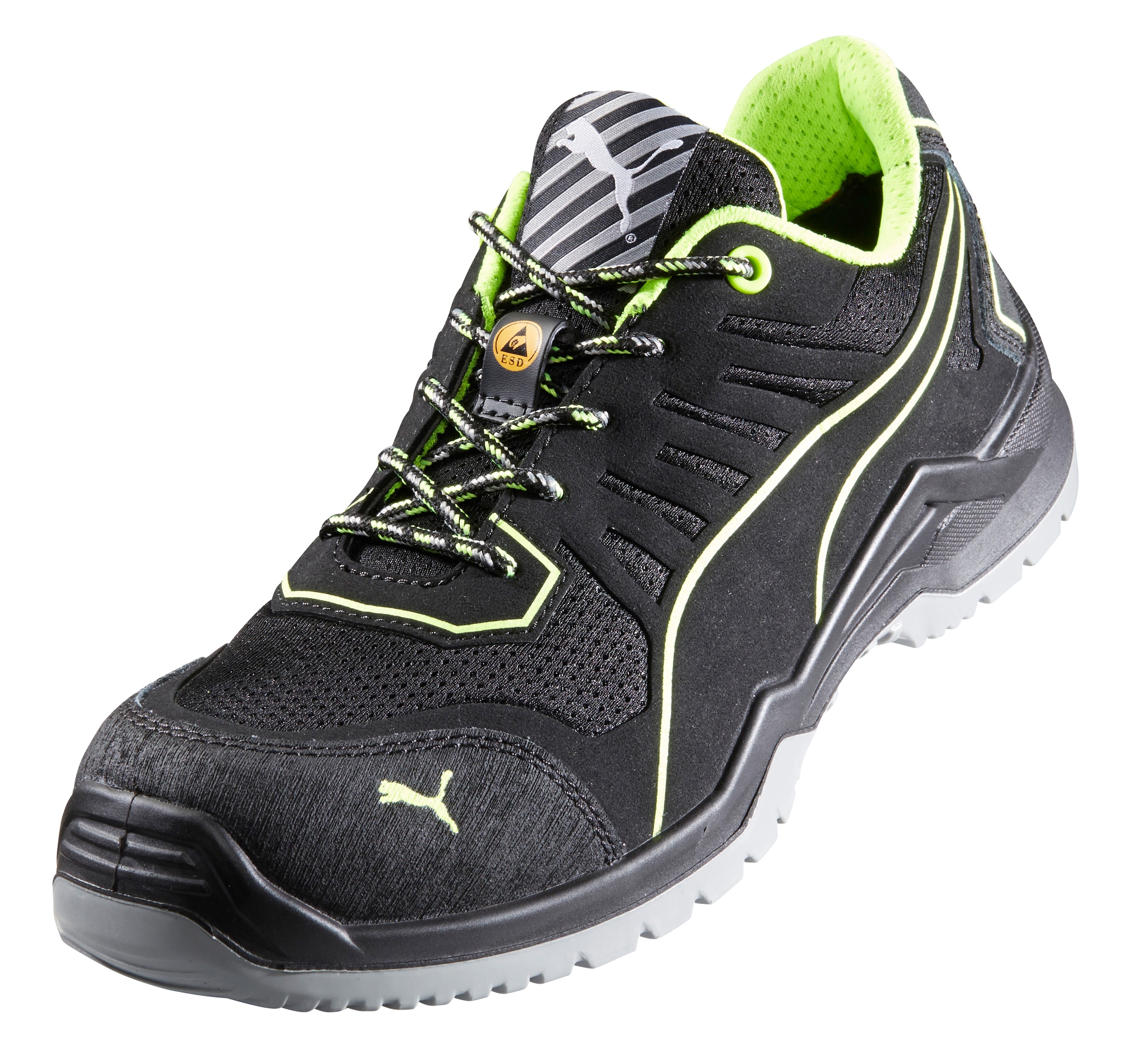 PUMA SAFETY Sicherheitsschuh Schuhe S1P, ESD, Evercushion BA Fußbett, BreathActive Funktionsfutter Gr. 44, schwarz (schwarz, grün) Sicherheitsschuhe