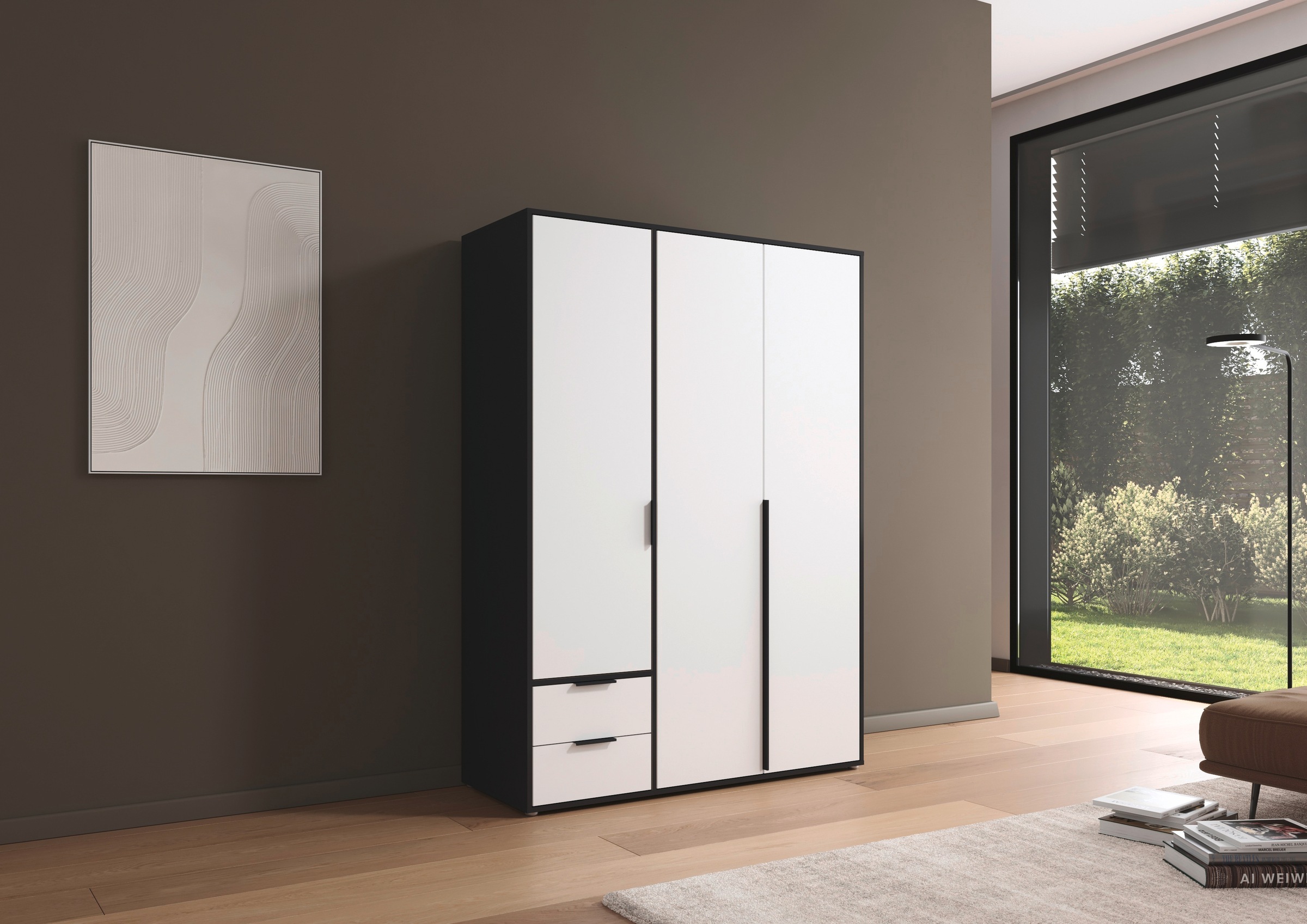 rauch Drehtürenschrank »Kleiderschrank Schrank Garderobe Wäscheschrank NAGATA viel Stauraum« in 3 verschiedenen Ausstattungen BASIC/CLASSIC/PREMIUM,  mit Schubladen sowie Stangengriffen TOPSELLER MADE IN GERMANY