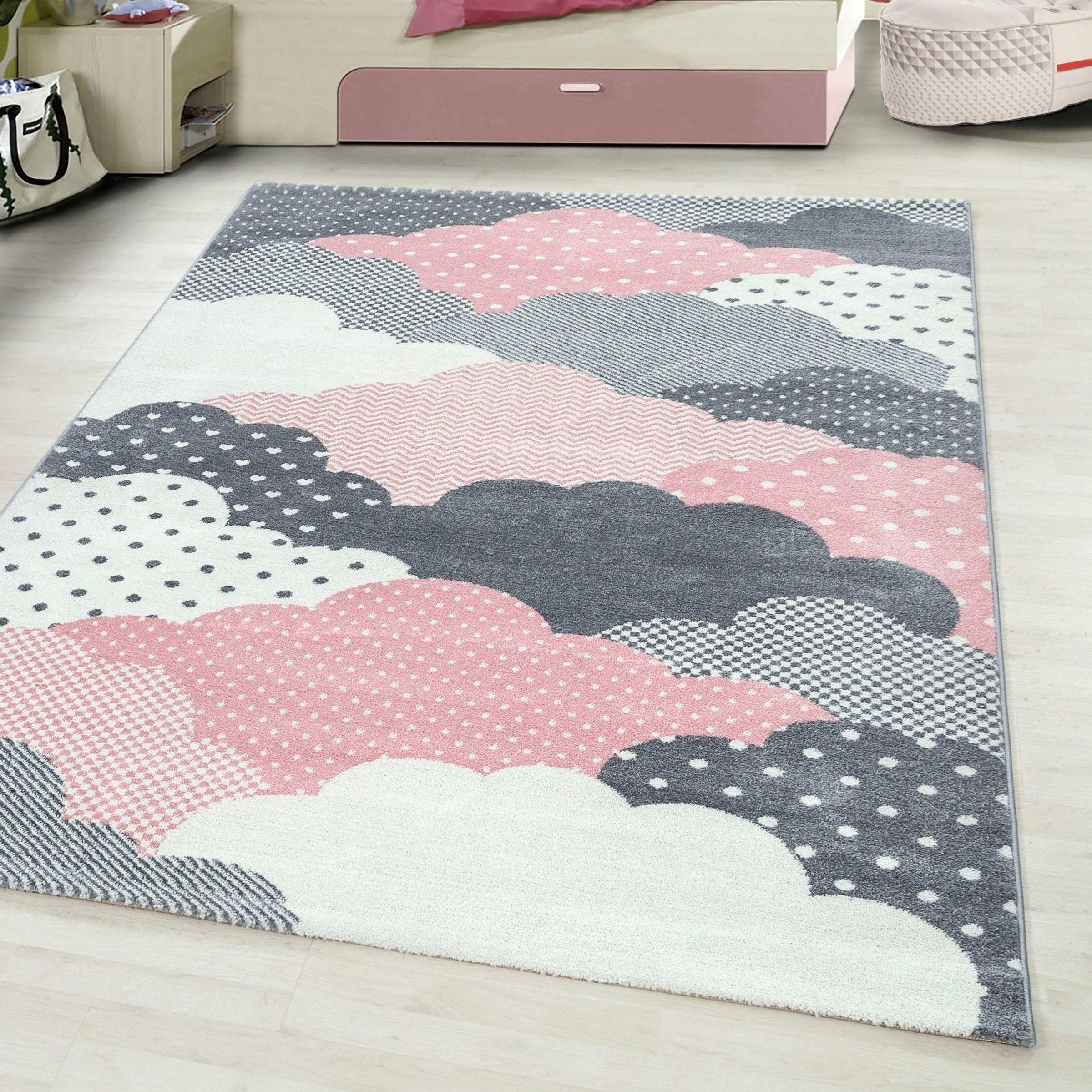 Kinderteppich, B:80cm H:11mm L:150cm, pink, AYYILDIZ TEPPICHE, Kunstfaser, Teppiche, "Bambi 820", auch in rund, Wolken Motiv, Kurzflor