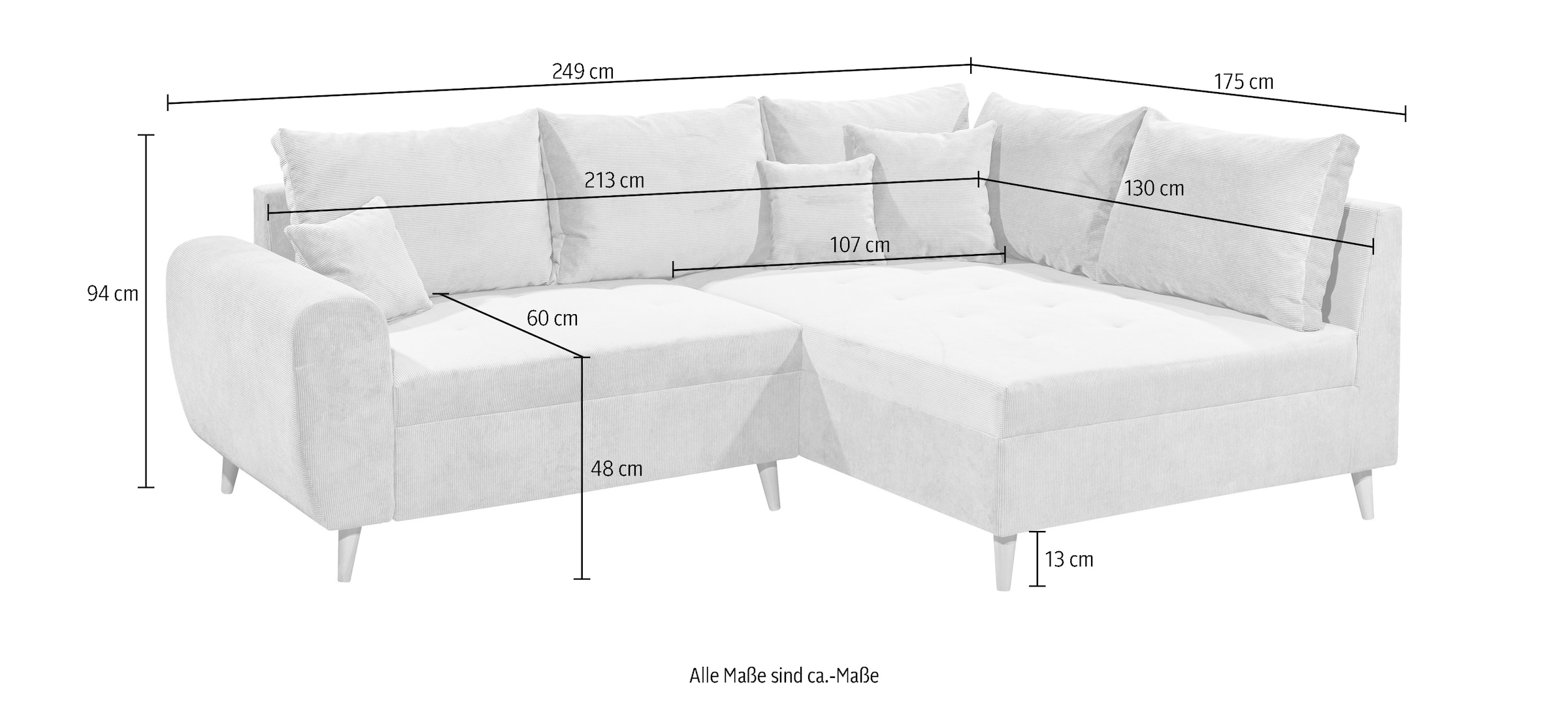 ED EXCITING DESIGN Ecksofa »Calanda L-Form«, mit Hocker, frei im Raum stellbar, Rücken- und Zierkissen