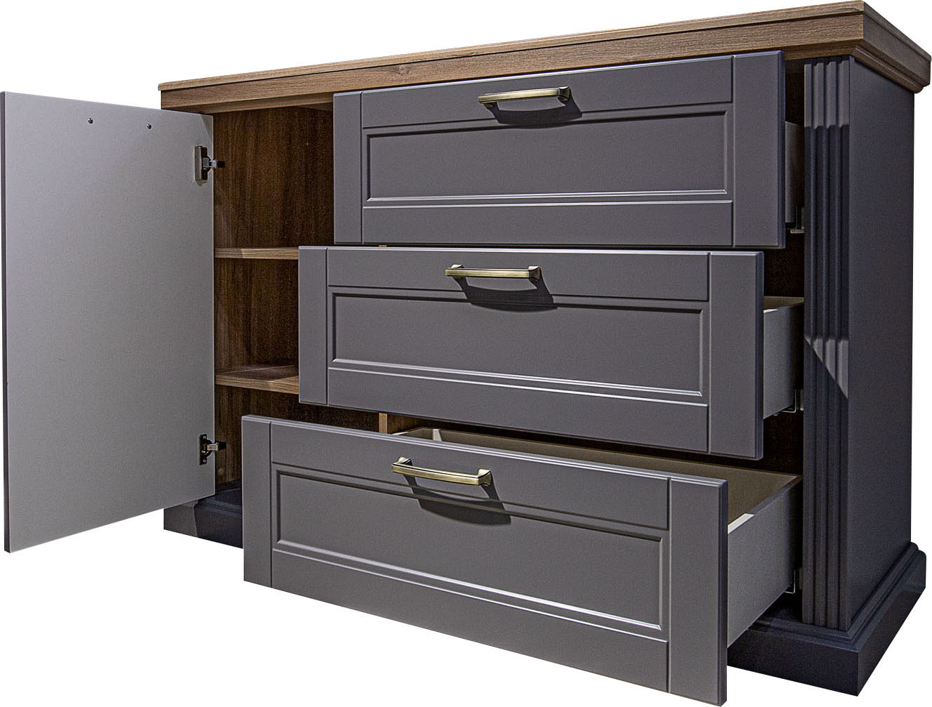 Thumbnail - OTTO home Sideboard "Tara, Landhaus Kombikommode B/T/H: 138/48/91 cm, FSC-zertifiziert" Soft-Close-Funktion, goldfarbene...