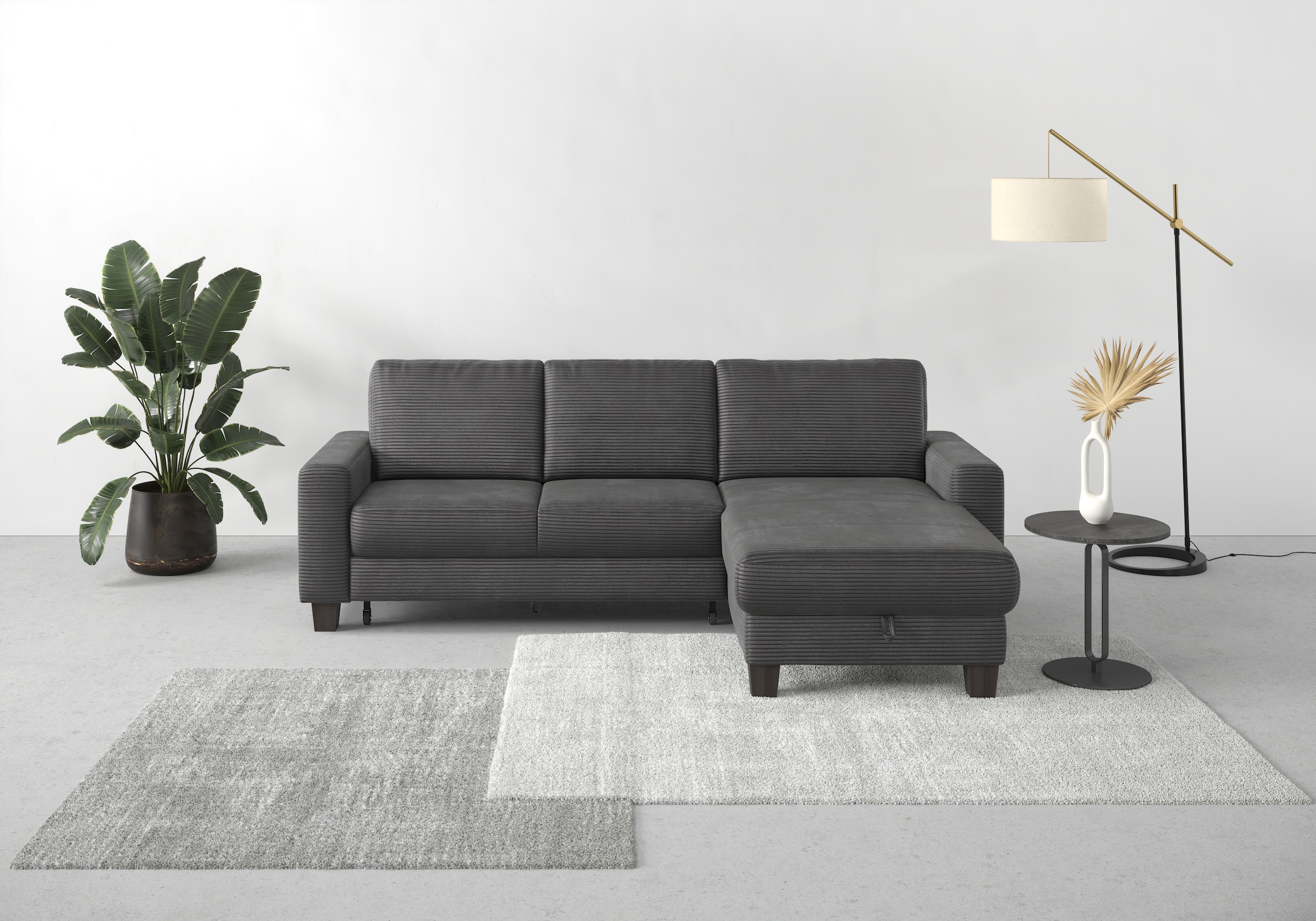 Home affaire Ecksofa »Summer L-Form«, mit Recamiere, mit oder ohne Bettfunktion und Bettkasten, Cord-Bezug