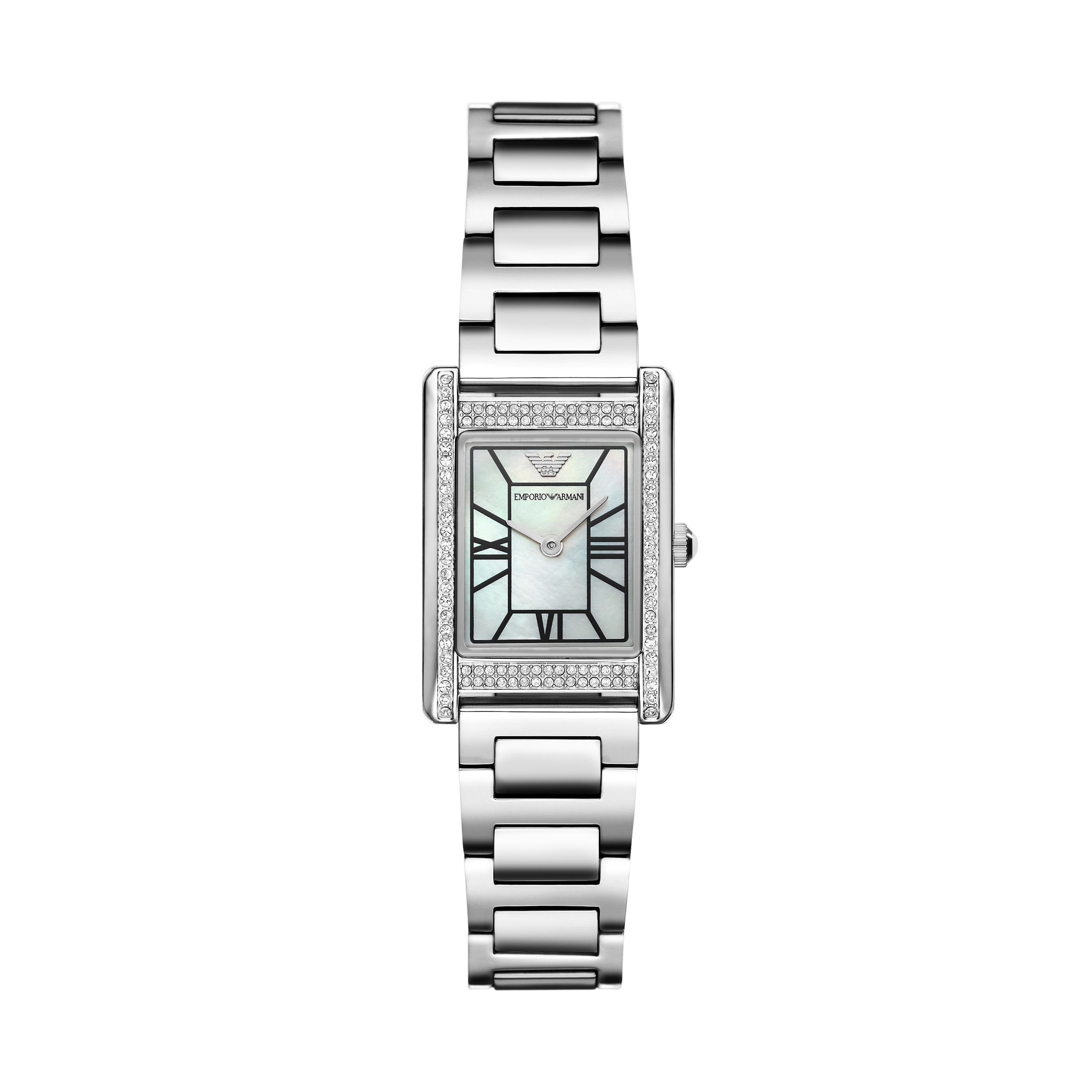 Emporio Armani Quarzuhr Armbanduhr, Damenuhr, Edelstahlarmband, analog, Glassteine