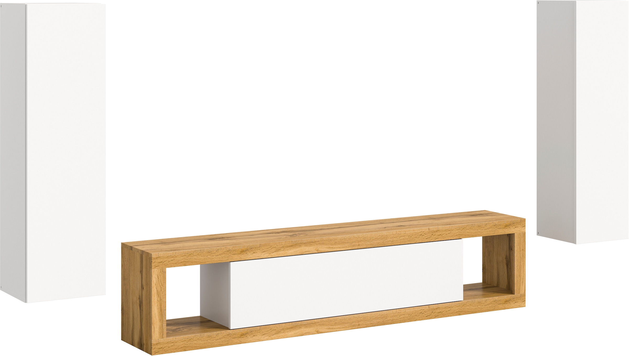 INOSIGN Wohnwand »Trinity,Breite 270 cm, 1 Lowboard (stehend und hängend montierbar),«, (3 St.), 2 Hängeschränke, Wohnwand, Wohnkombination, Mediawand