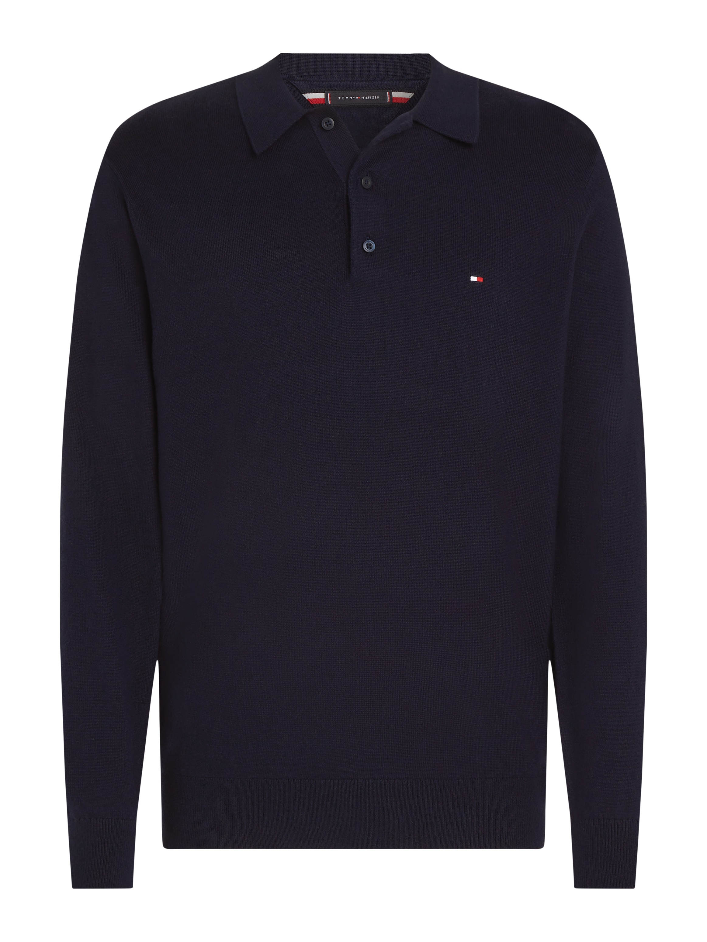 Tommy Hilfiger Polokragenpullover »PIMA ORG CTN CASHMERE LS POLO«, Flag-Stickerei auf Brust