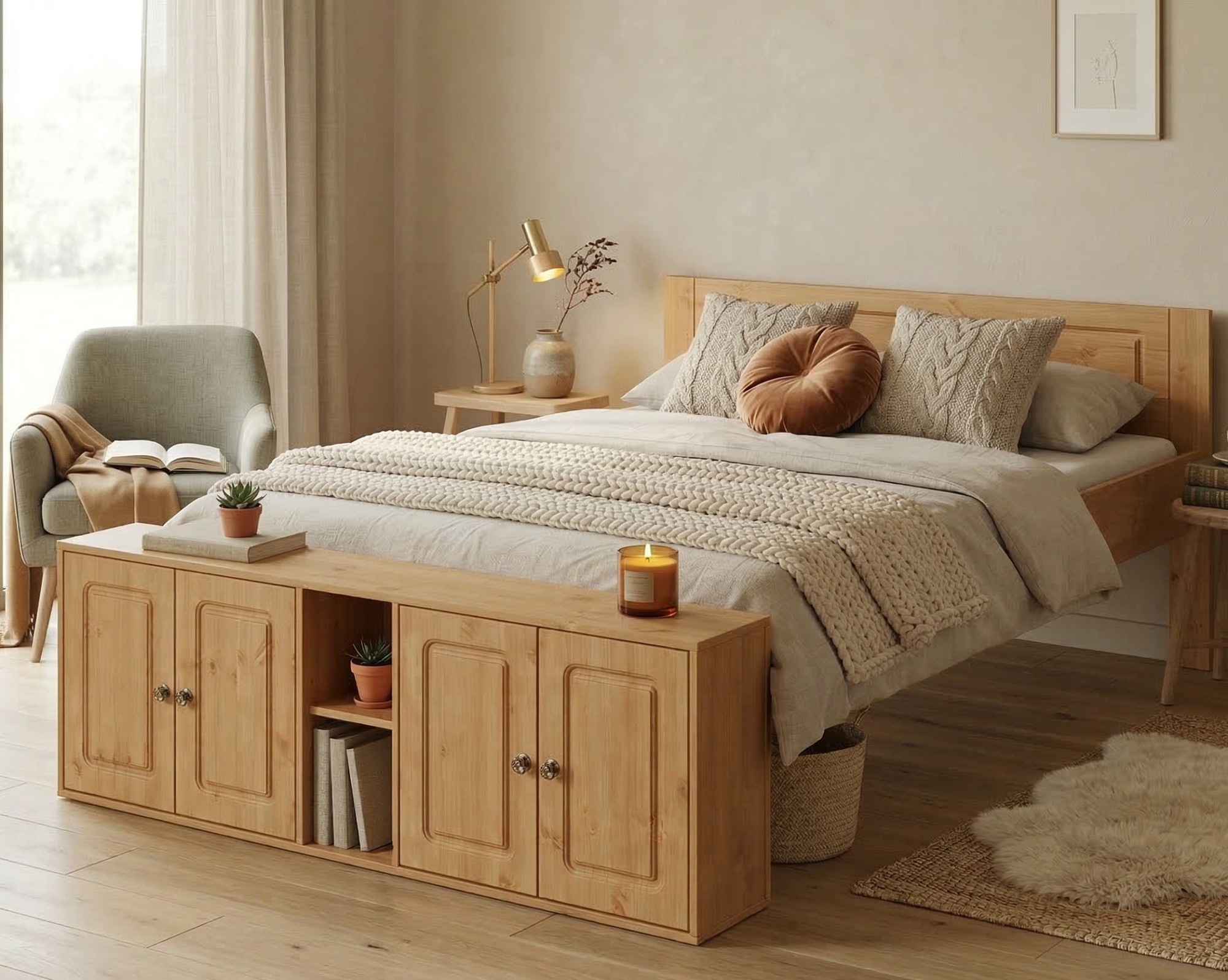 OTTO home Massivholzbett »Paula, Bett, Stauraumbett, Holzbett, Bettgestell« (B/T/H: 148,8/224,4/82 cm,  aus massiver Kiefer, extra viel Stauraum im Fußteil, FSC®-zertifiziert