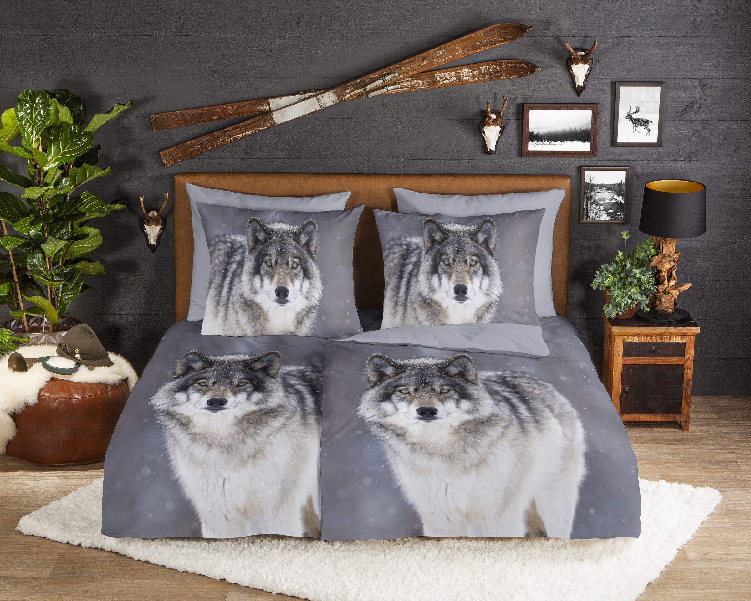 good morning Wendebettwäsche »Wolfie«, Flanell, Biber, Winter, Warm, Reißverschluss, Wendeoptik, Wolf, Grau