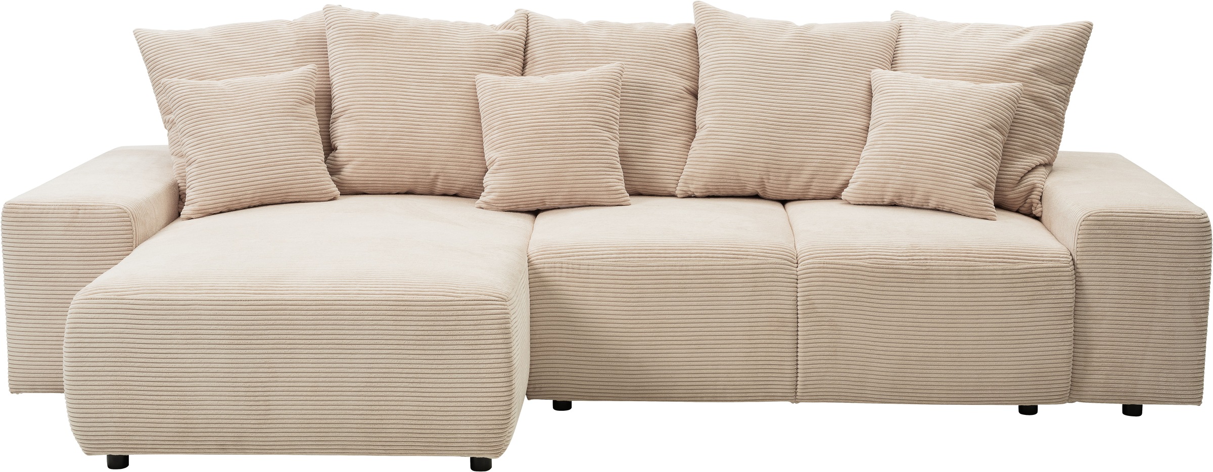 WERK2 Ecksofa »Riwa, modernes Sofa zum Kuscheln und Entspannen, Breite 300cm, L-Form«, Trendiges Ecksofa mit vielen Kissen, Schlaffunktion & Bettkasten