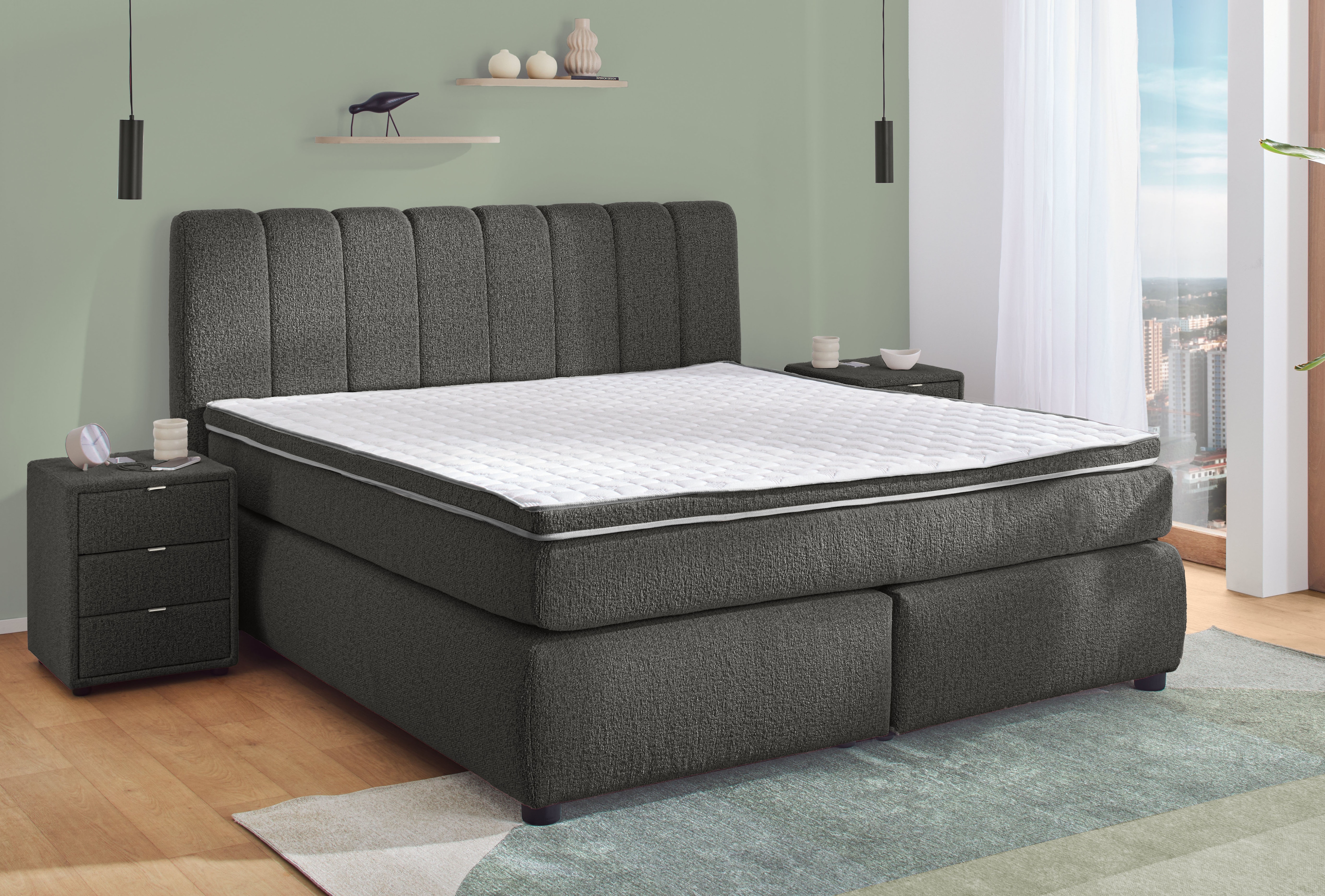 Jockenhöfer Gruppe Boxspringbett "TILDA, wahlweise mit Bettkasten, mit Taschenfederkernmatratze H3-H4" mit Kaltschaumtopper, hochwertiger Strukturstoff-Bezug, 180x200cm