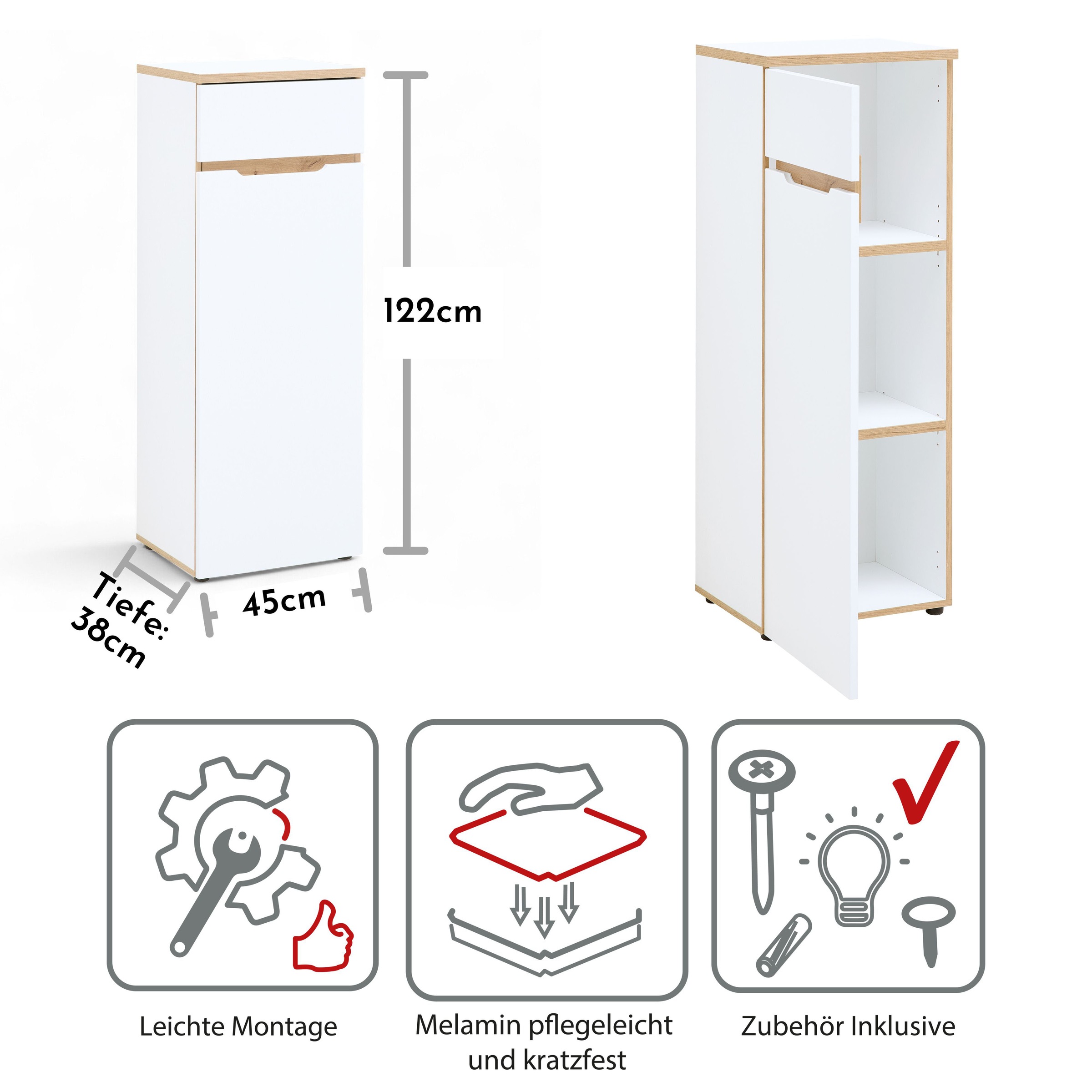 Innostyle Aktenschrank »Memphis Aktenschrank,45x122x38cm (B/H/T)« 1 Stk. tlg. 1 türig, Soft-Close, ABS-Kantenschutz