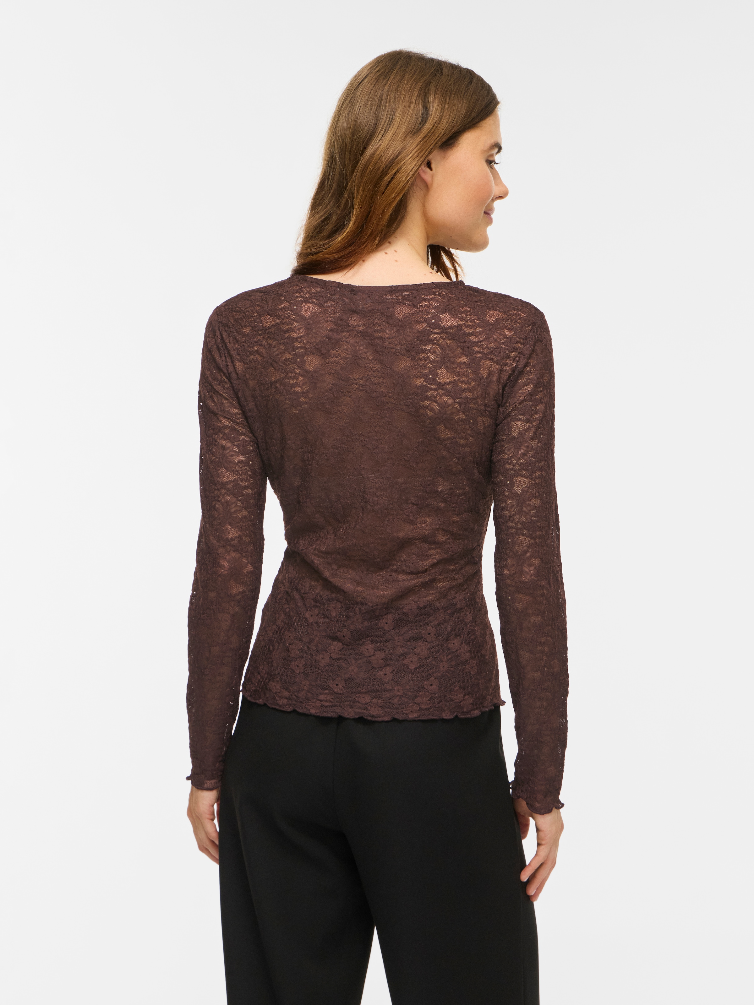 Vila Spitzenshirt »VIFAY O-NECK L/S TOP - NOOS« Materialmix, enger Schnitt