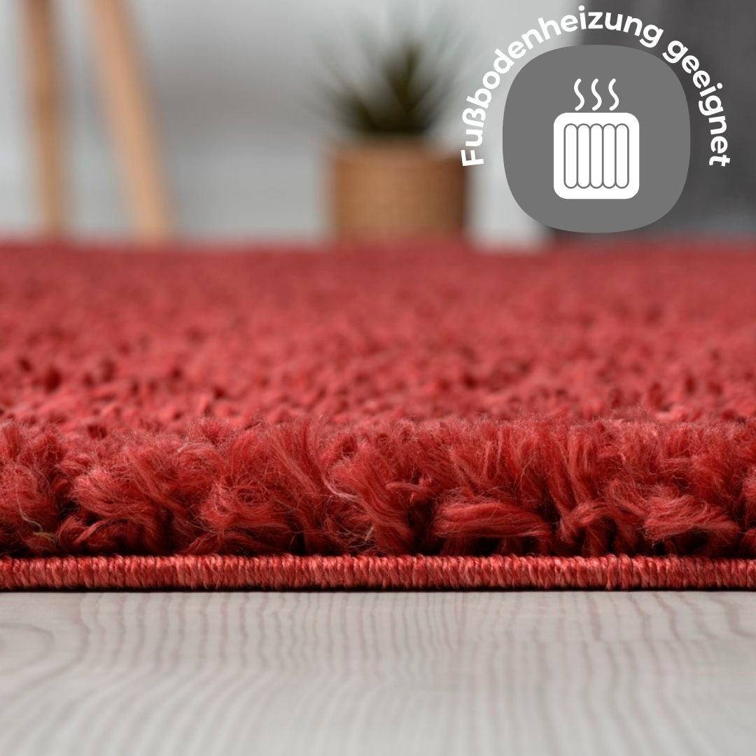 Hochflor-Teppich OTTO HOME "Banji", rot (weinrot), B:150cm H:37mm L:150cm Ø:150cm, Polypropylen (PP), Teppiche, Uni Farben, weich und flauschig, auch als rechteckig erhältlich 3