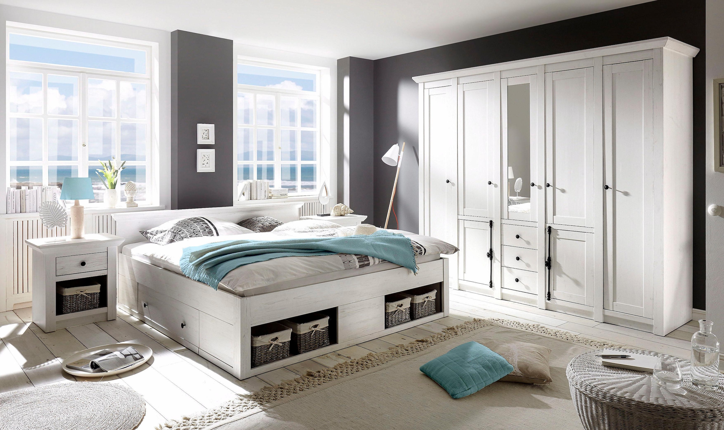 Home affaire Schlafzimmer-Set »California«, (Set, 4 St.), groß: Bett 180  cm, 2 Nachttische, 5-trg Kleiderschrank bestellen | BAUR