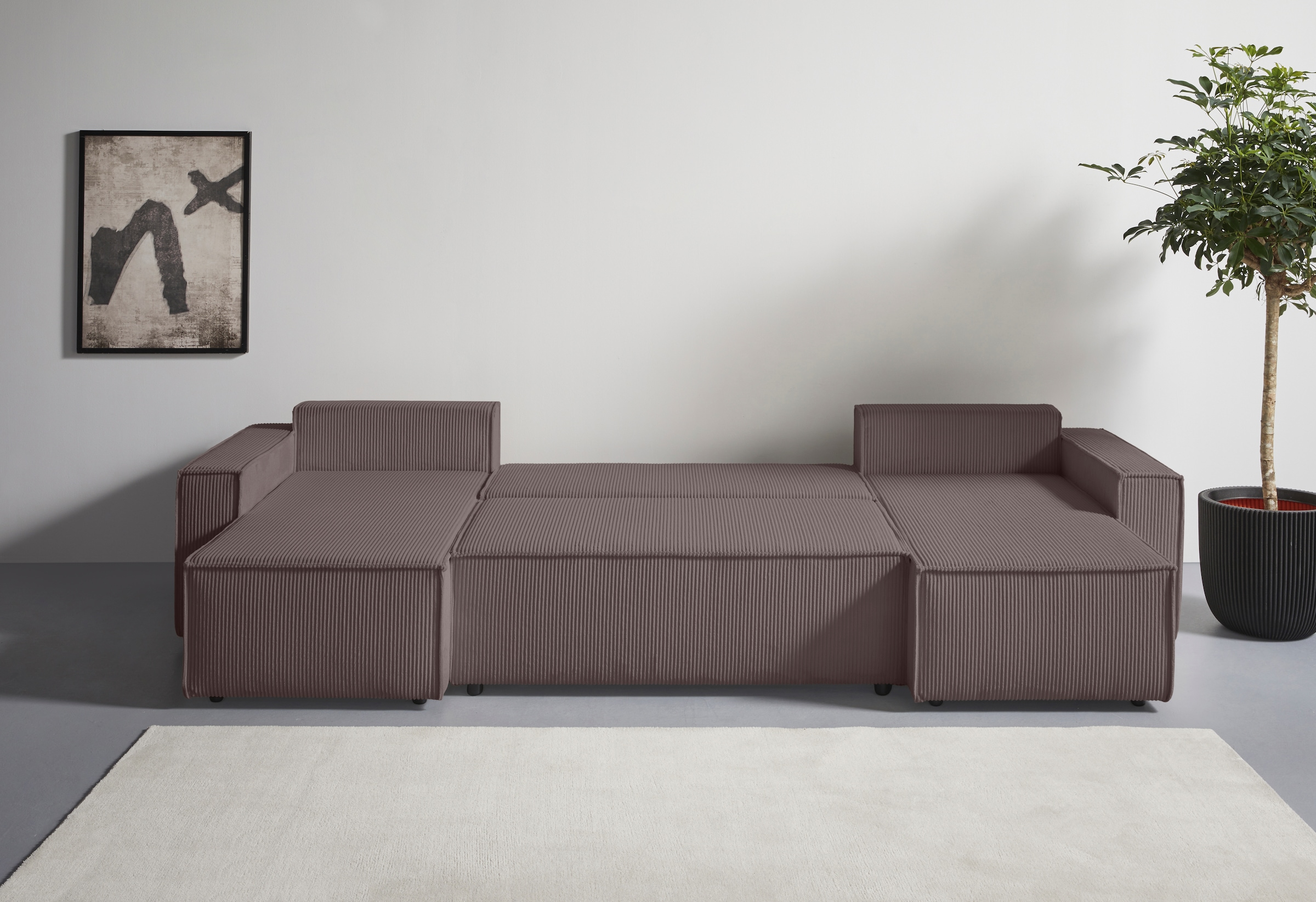 OTTO home Wohnlandschaft »Cassi, 311 cm, U-Form, Schlafsofa, Dauerschläfer, Boxspringfederung«, Schlaffunktion m. Bettkasten (Cord-Bezug