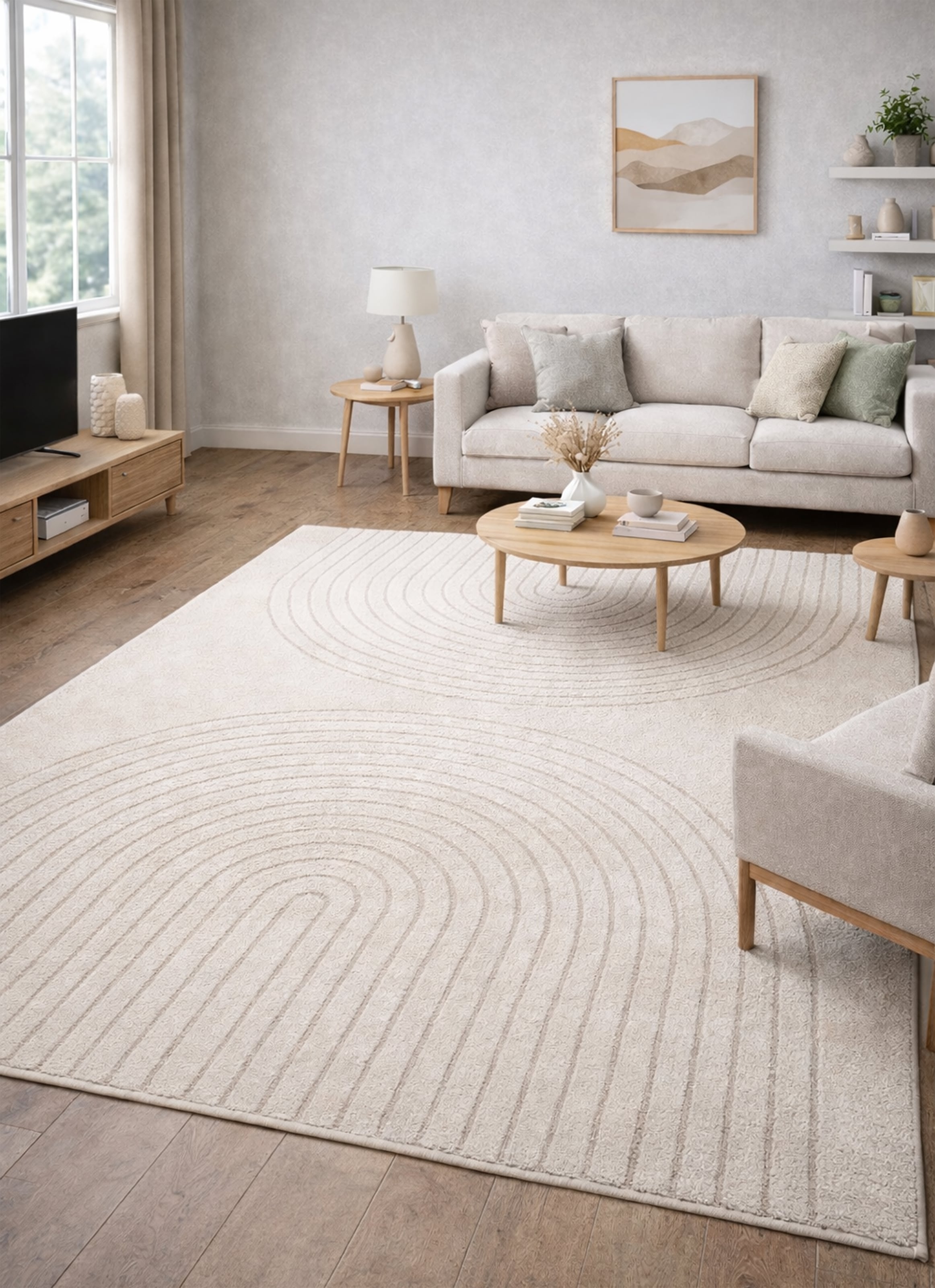 Teppich MERINOS, B:200cm H:14mm L:280cm, beige, Polypropylen, Ankleidezimmer, Teppiche, "Eclipse", moderner Wohnzimmer Teppich, geometrisches Design