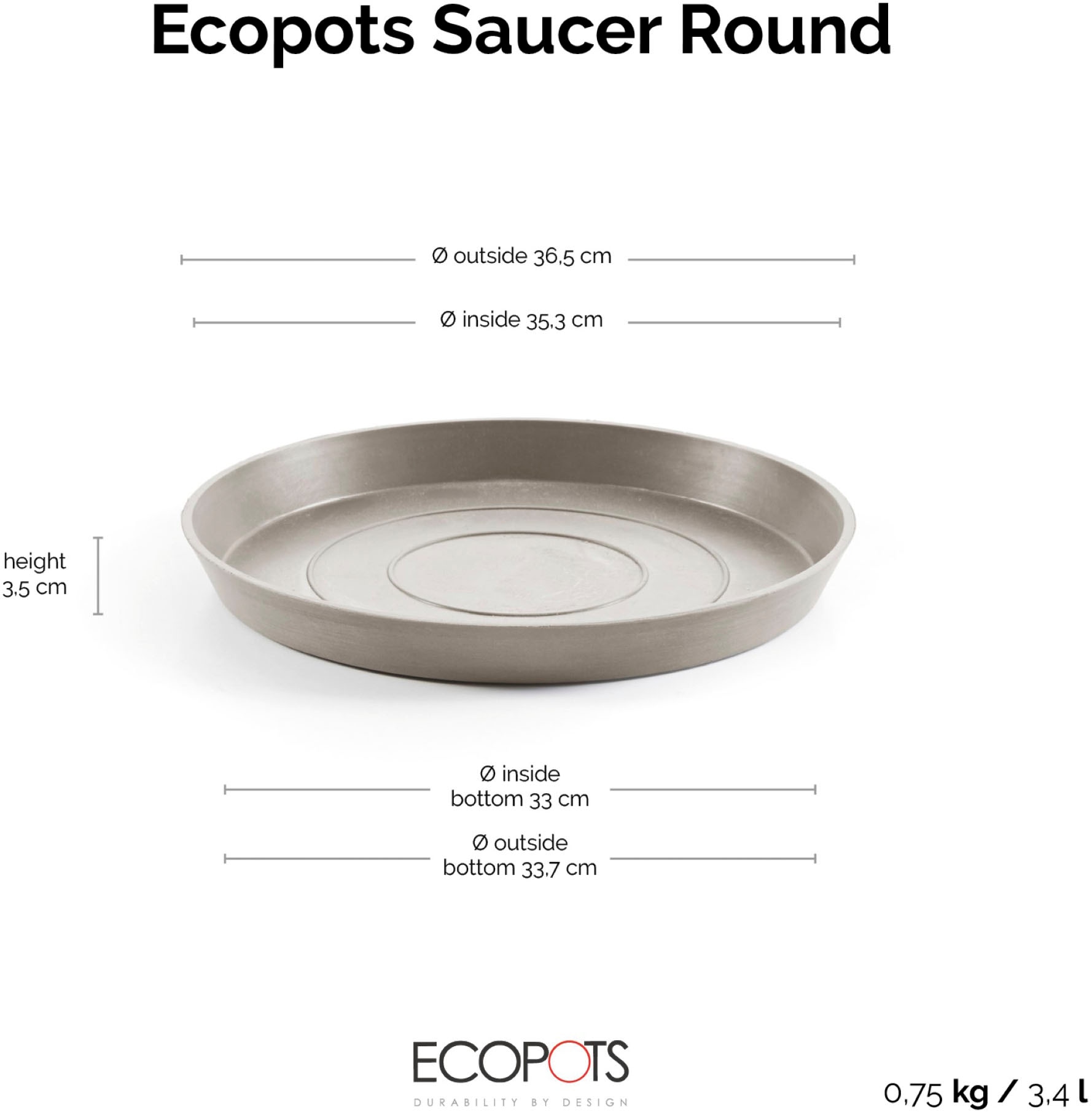 ECOPOTS Blumentopfuntersetzer »ROUND SAUCER Taupe« BxTxH: 36,5x36,5x3,5 cm
