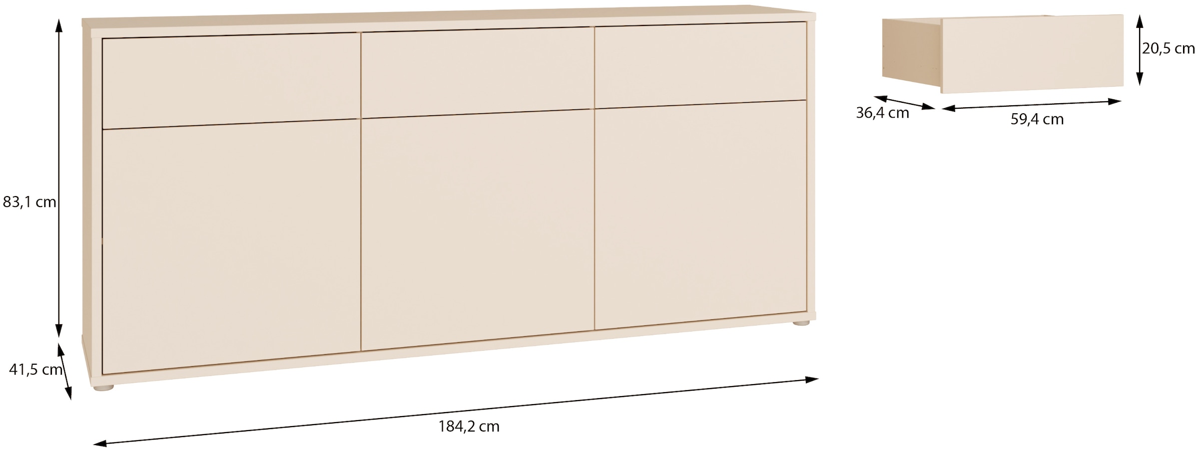 FORTE Sideboard »Alice Springs, Sideboard, Breite 184,2 cm, viel Stauraum« Schubkästen mit Vollauszug, Push to open, grifflos