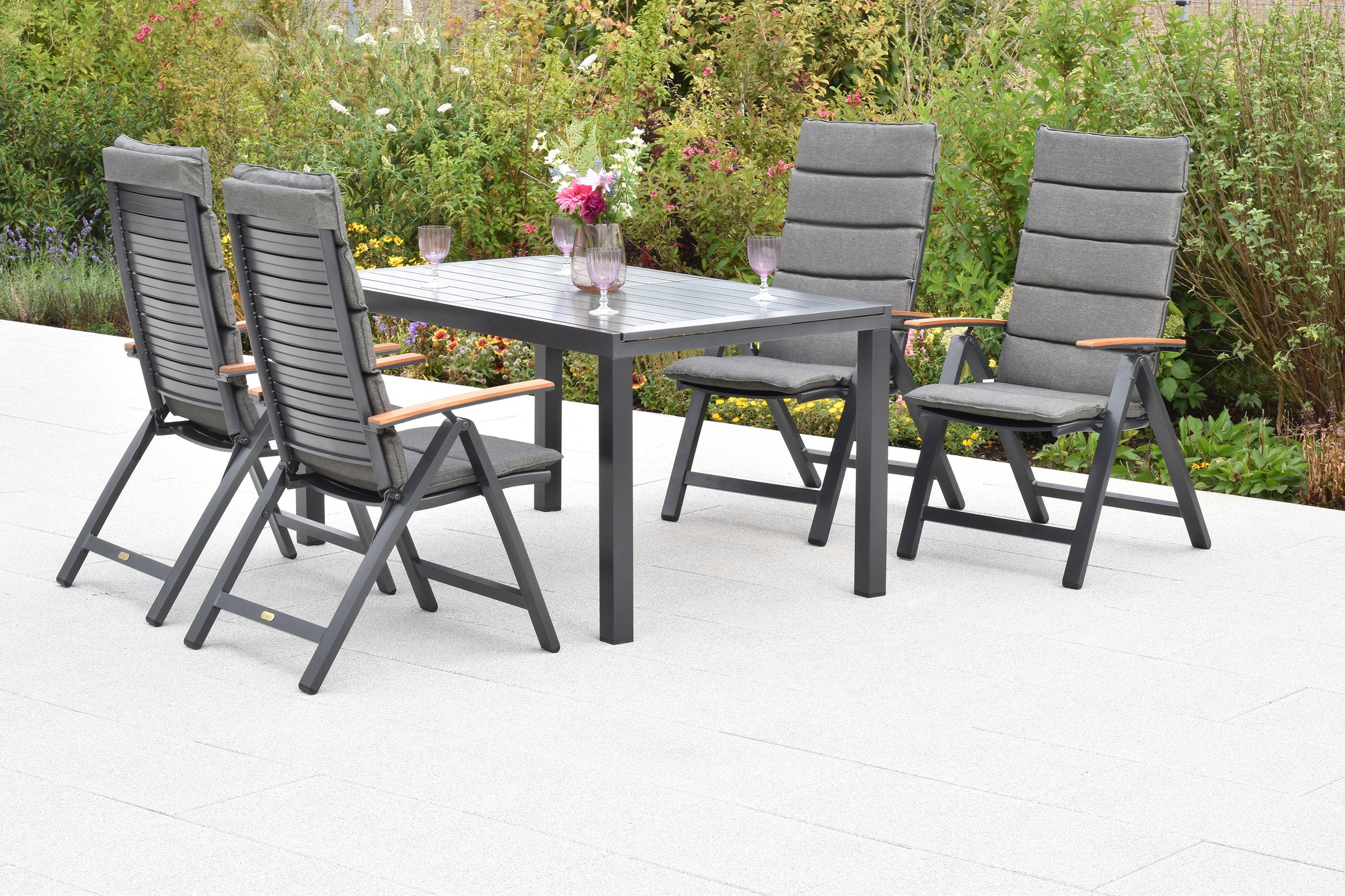MERXX Garten-Essgruppe »»Astros««, (Set, 9 tlg.), Tischplatte aus Aluminium, Armlehnen aus Akazienholz