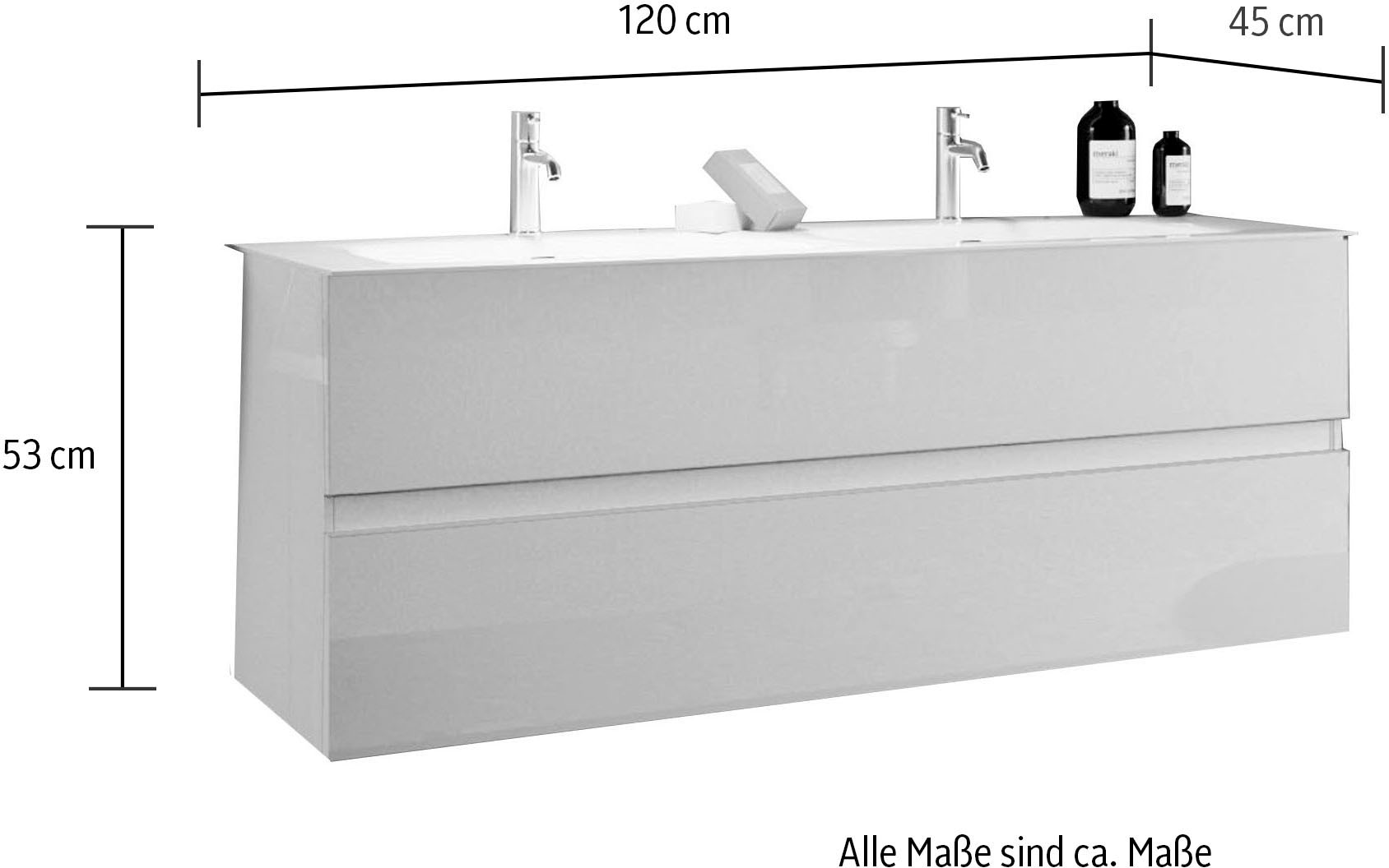 welltime Doppelwaschtisch »Start«, Breite 120 cm, 2 bzw. 3 Schubkästen, Soft-Close, Keramik-Einsatzbecken