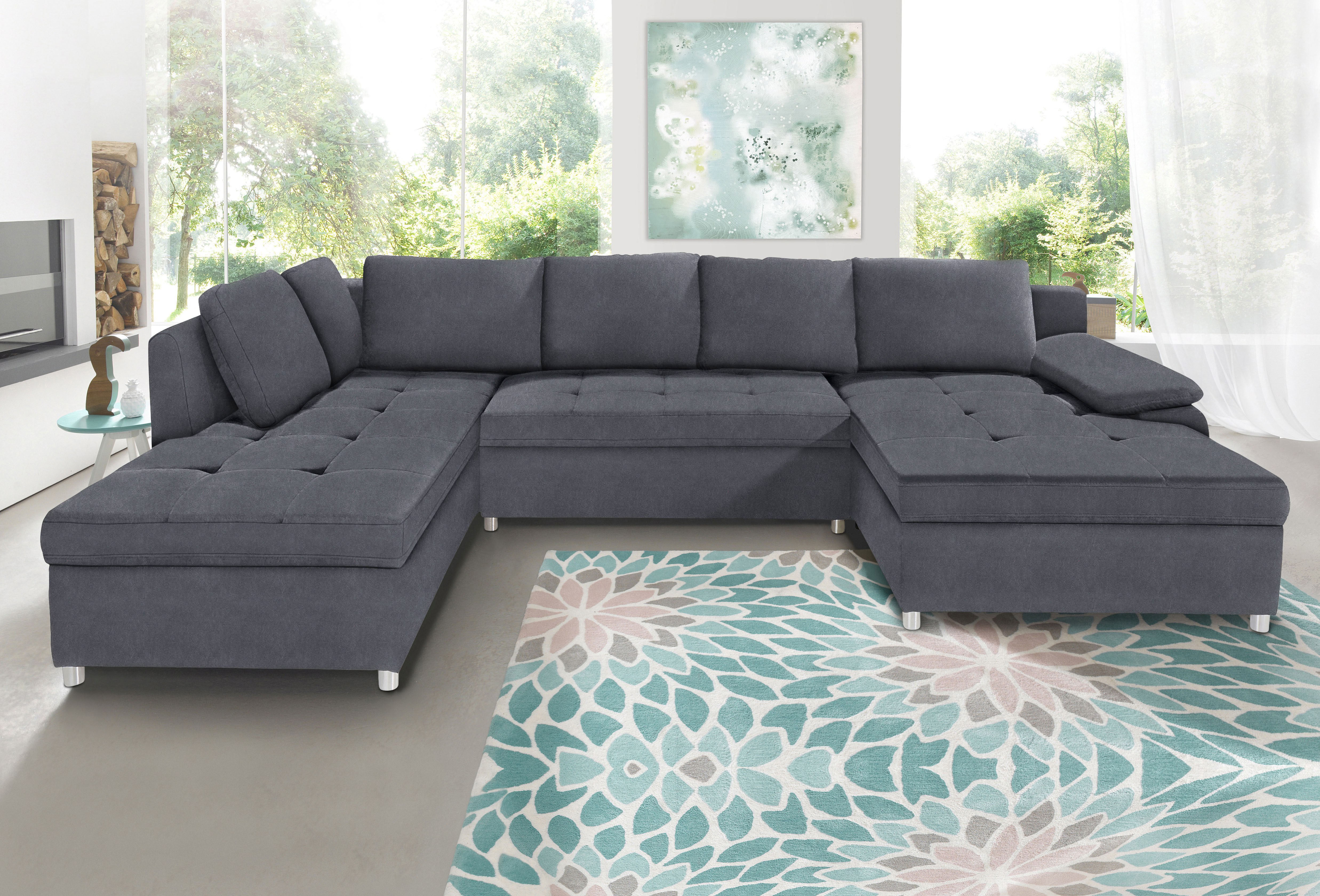 OTTO home Wohnlandschaft "Labene U-Form" wahlweise mit Schlaffunktion und Bettkasten