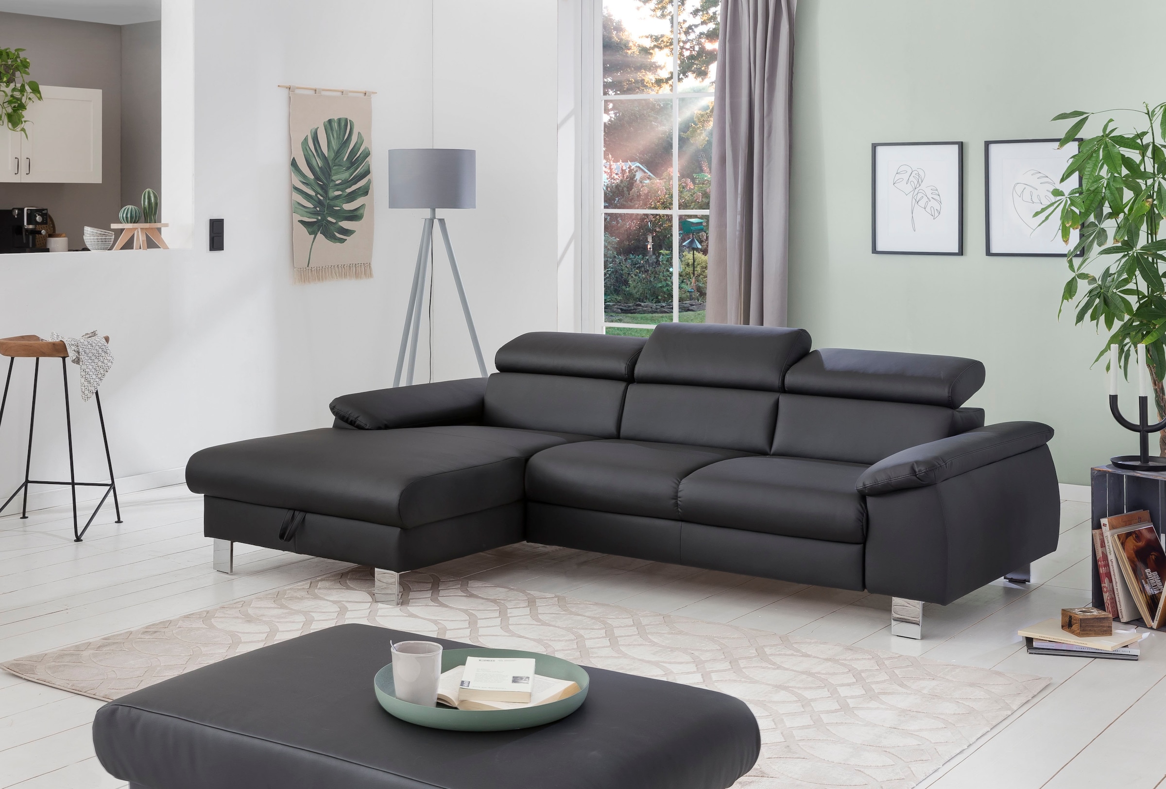 COTTA Ecksofa "Komaris L-Form, B: 244 cm" mit Kopfteilverstellung, optional Schlaffunktion, Bettkasten & Licht