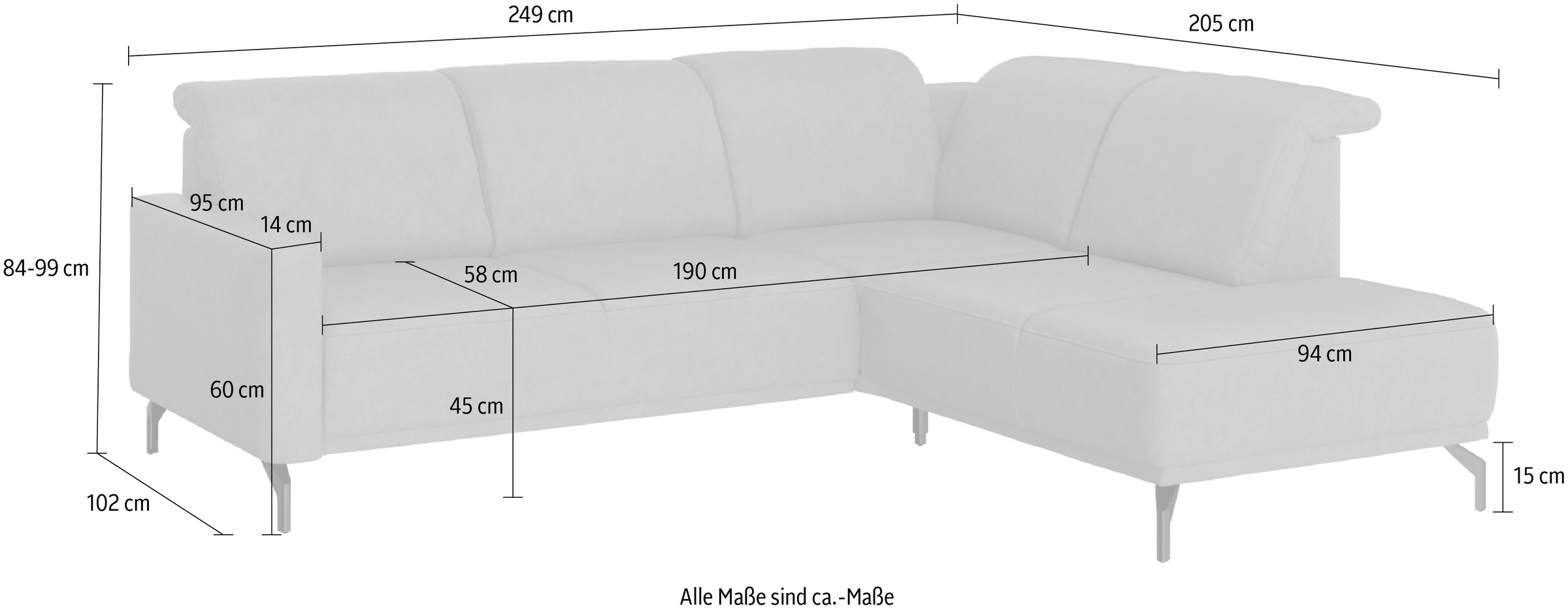 sit&more Ecksofa »Bailando L-Form«, wahlweise mit Kopfteilverstellung und Vorziehsitz, motorisch