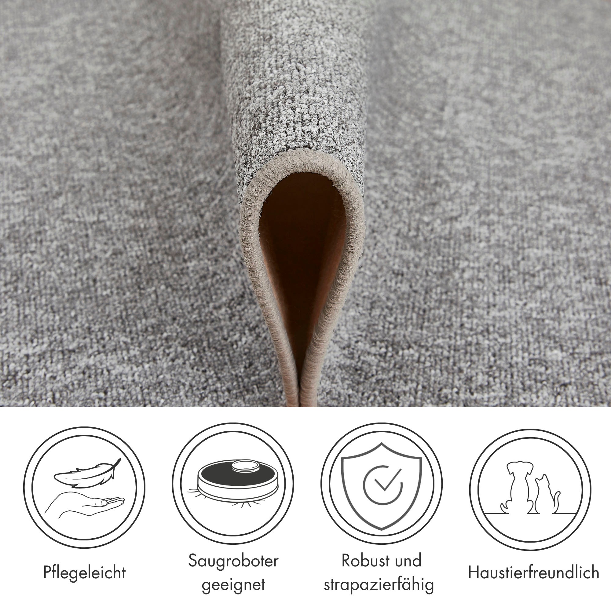 Teppich ANDIAMO "Luton, Made in Germany" Gr. 10, grau, H:5mm Ø:200cm, Kunstfaser, Teppiche, Teppich, melierte Optik, ideal im Wohnzimmer & Schlafzimmer 2