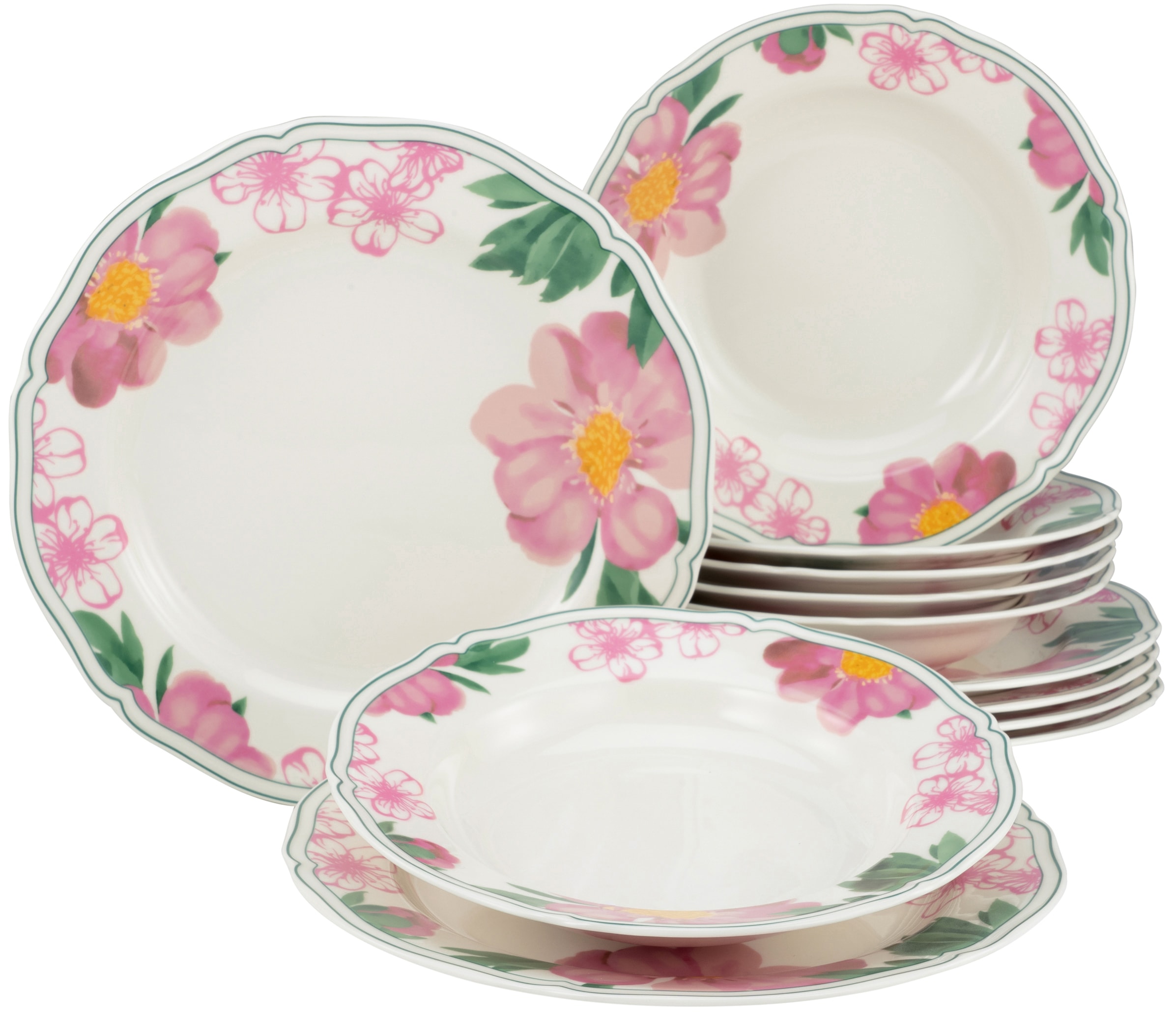 Tafelservice »Teller Set, Geschirr-Set Rose«, (Set, 12 tlg., Teller Set für 6...