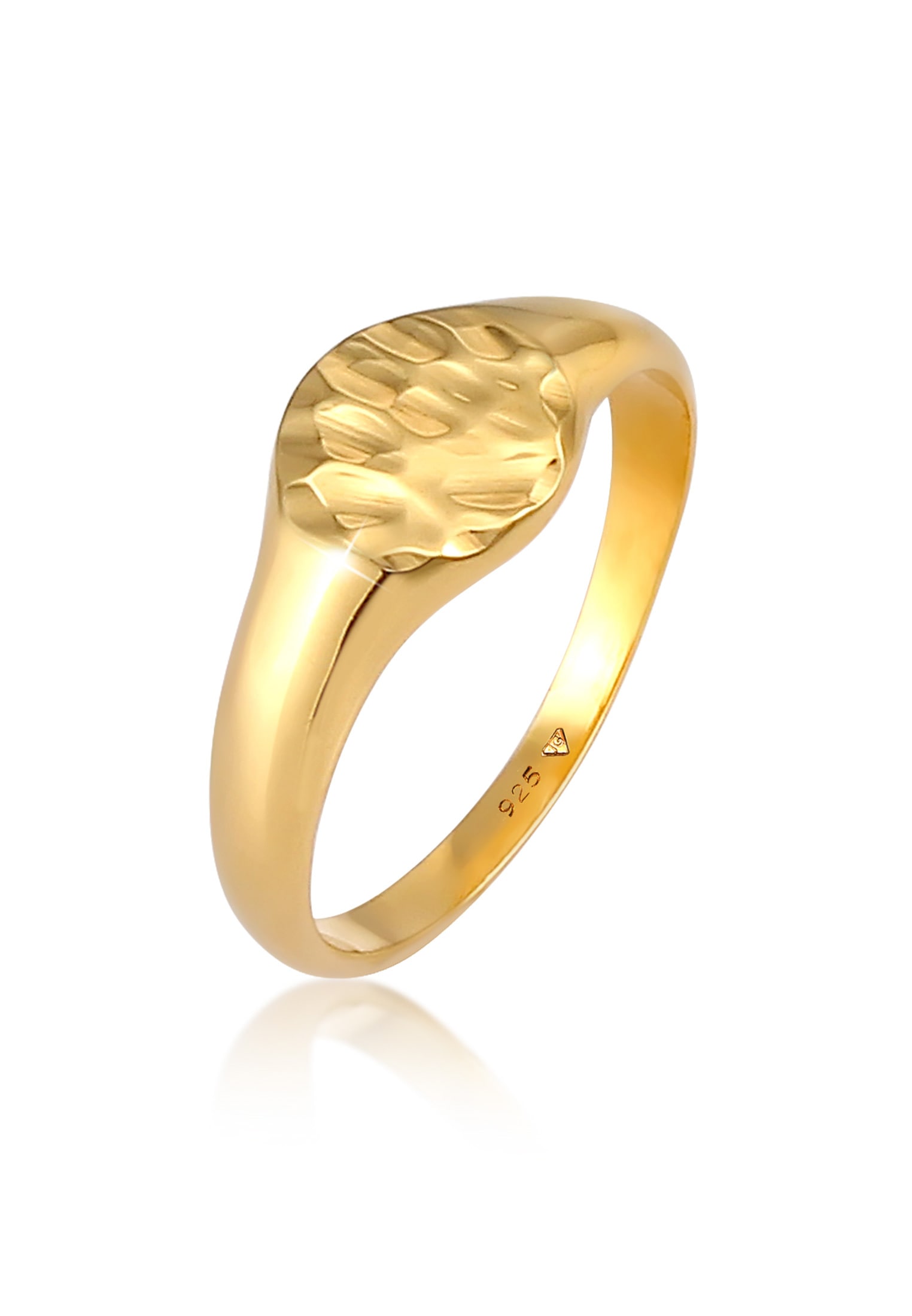 ELLI Damen Siegelring "Ring Siegelring Hammerschlag Trend 925 Silber", 56, ohne Stein, Silber 925 (Sterlingsilber), gold, Silber 925