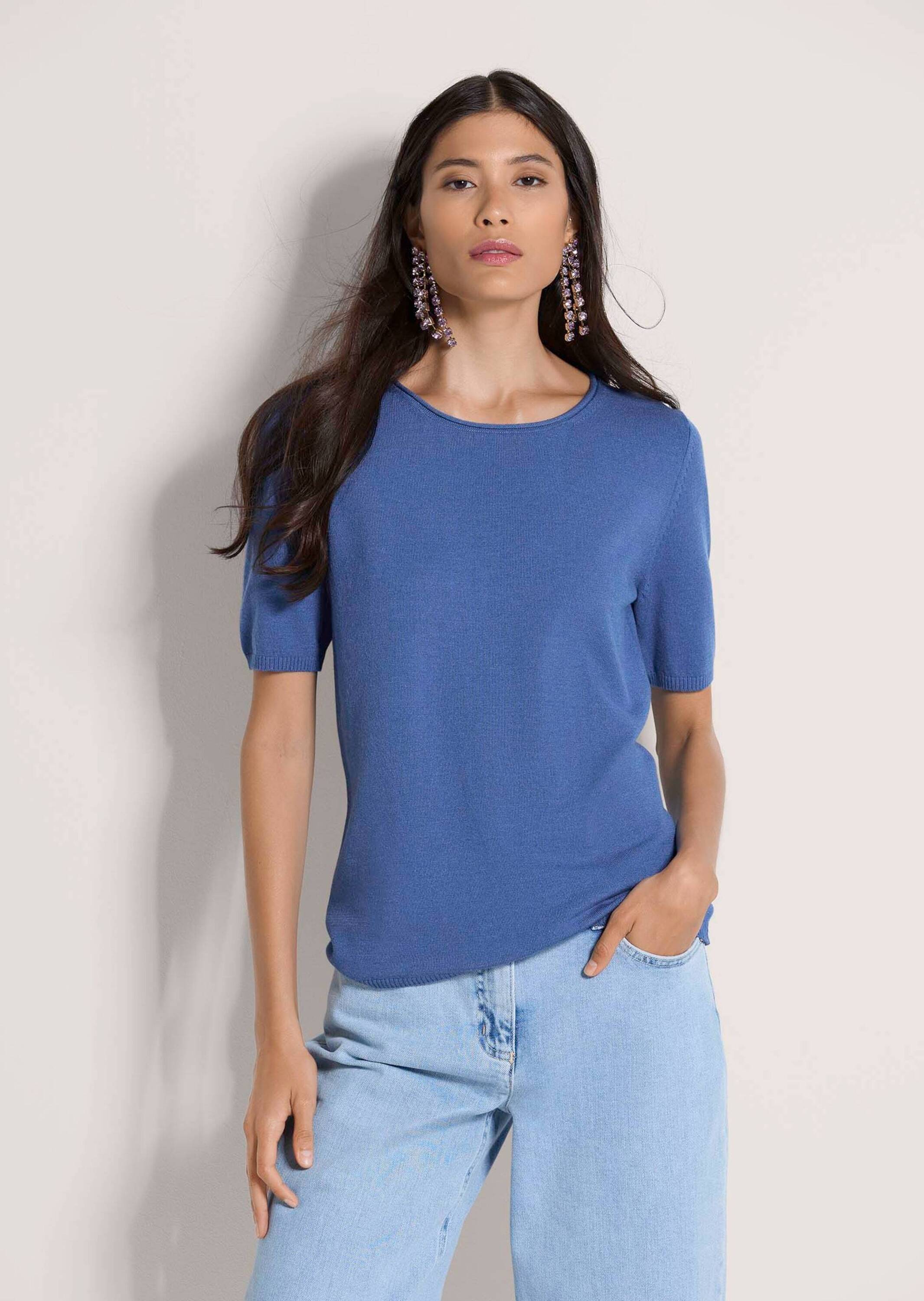 Thumbnail - MADELEINE Longpullover "Strickshirt Sommerpulli mit Rollkante" schmale Rippenabschlüsse