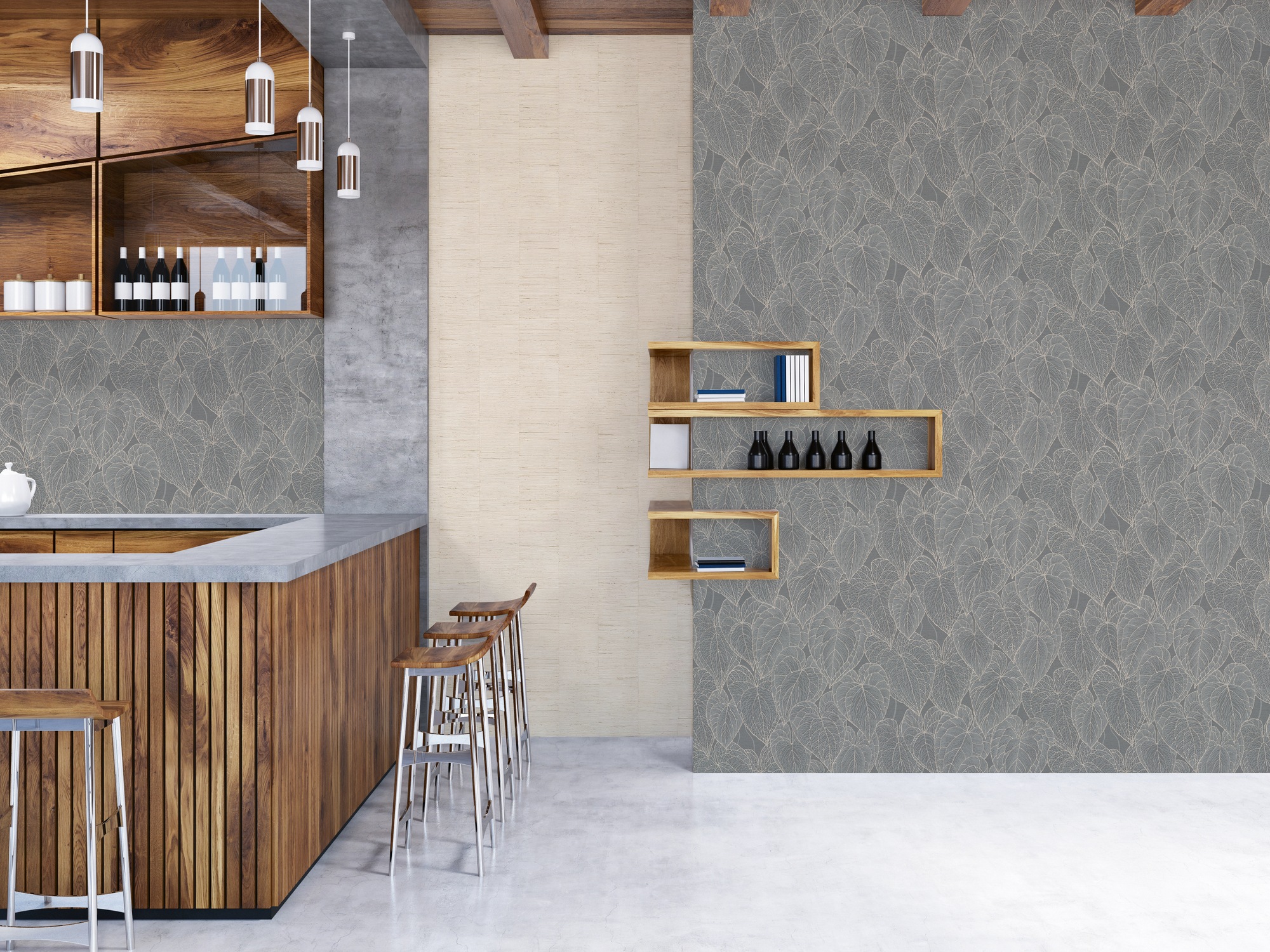 living walls Vliestapete »Tropen-Tapete - Blättermuster modern glänzend« leicht glänzend strukturiert Elegante Vliestapete mit tropischem Blättermuster