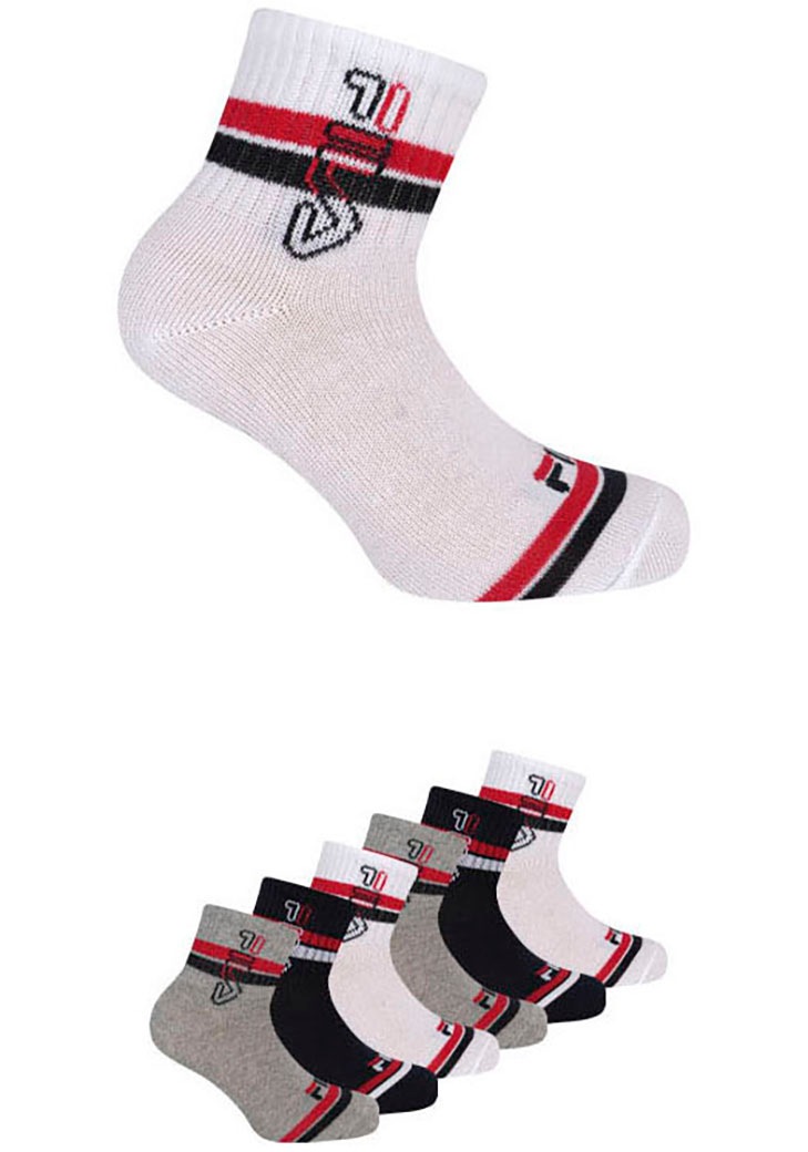 FILA Jungen Kurzsocken "JUNIOR BOY QUARTER SOCKS", Gr. 31, weiß, Baumwollmischung, unifarben, Socken, sportliches Design mit dynamischen Streifen
