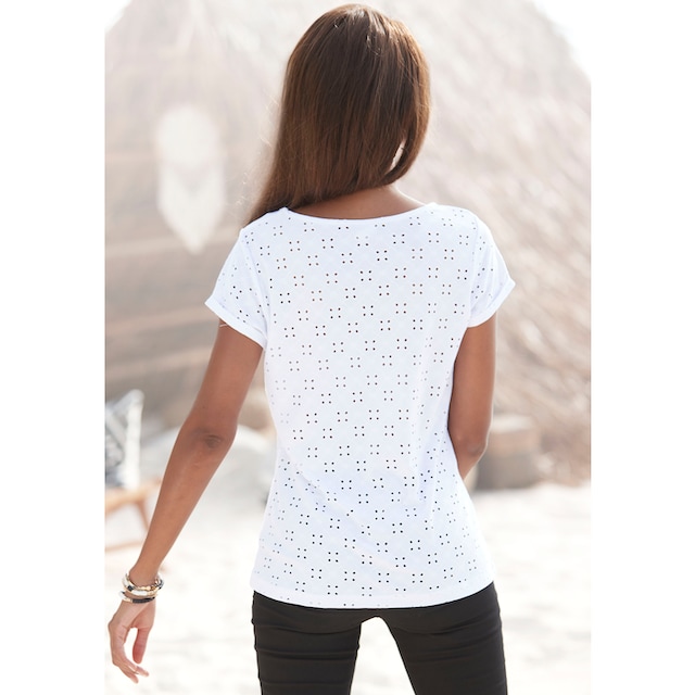 LASCANA Strandshirt, mit Lochstickerei, T-Shirt, Kurzarmshirt, Basic für  bestellen | BAUR