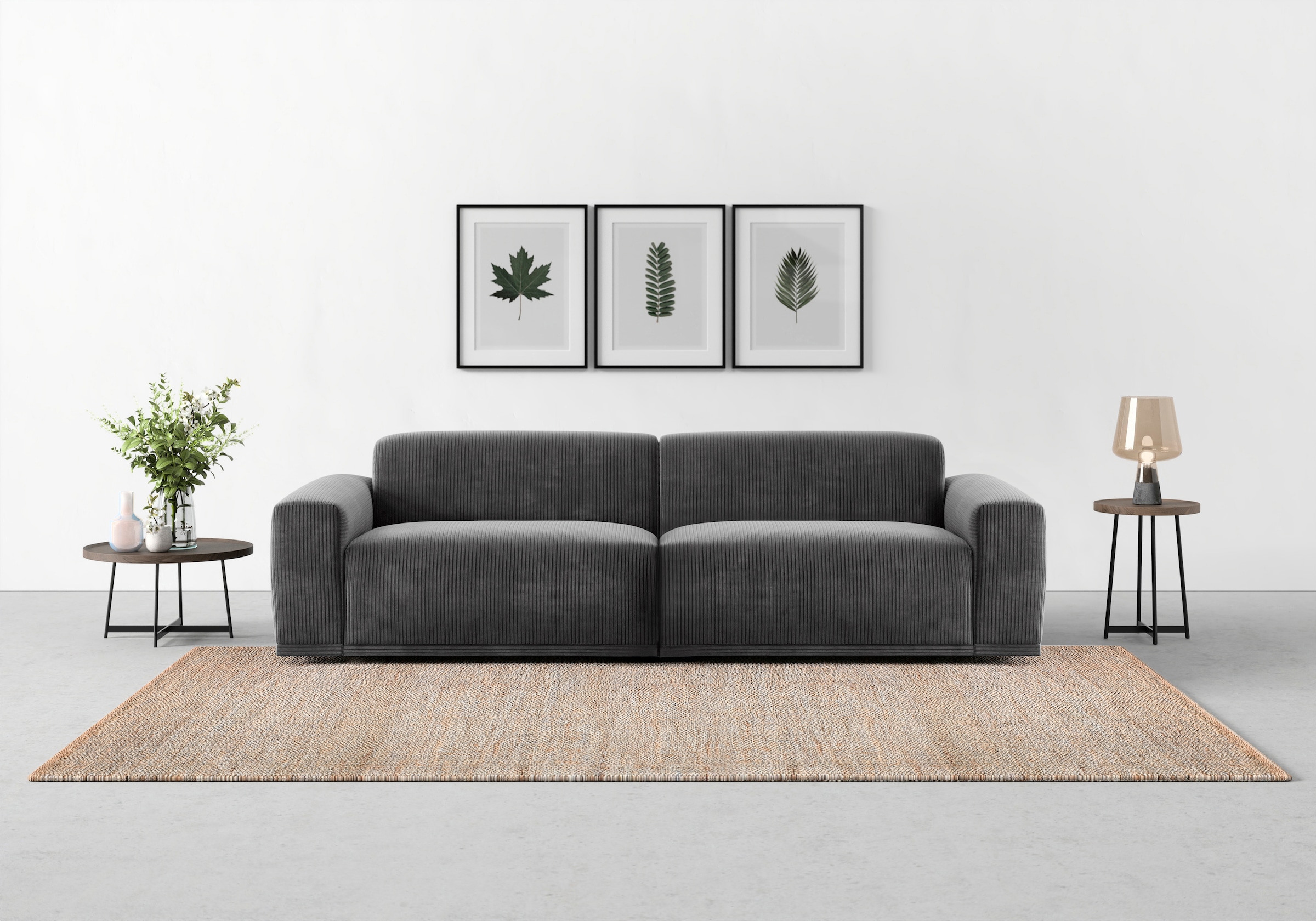 TRENDMANUFAKTUR Big-Sofa "Braga Japandi-Design, mit hochwertigem Kaltschaum, Megasofa, in Cord" modernes Big-Sofa, Couch mit hohem Sitzkomfort, 254/72/107 cm (B/H/T)