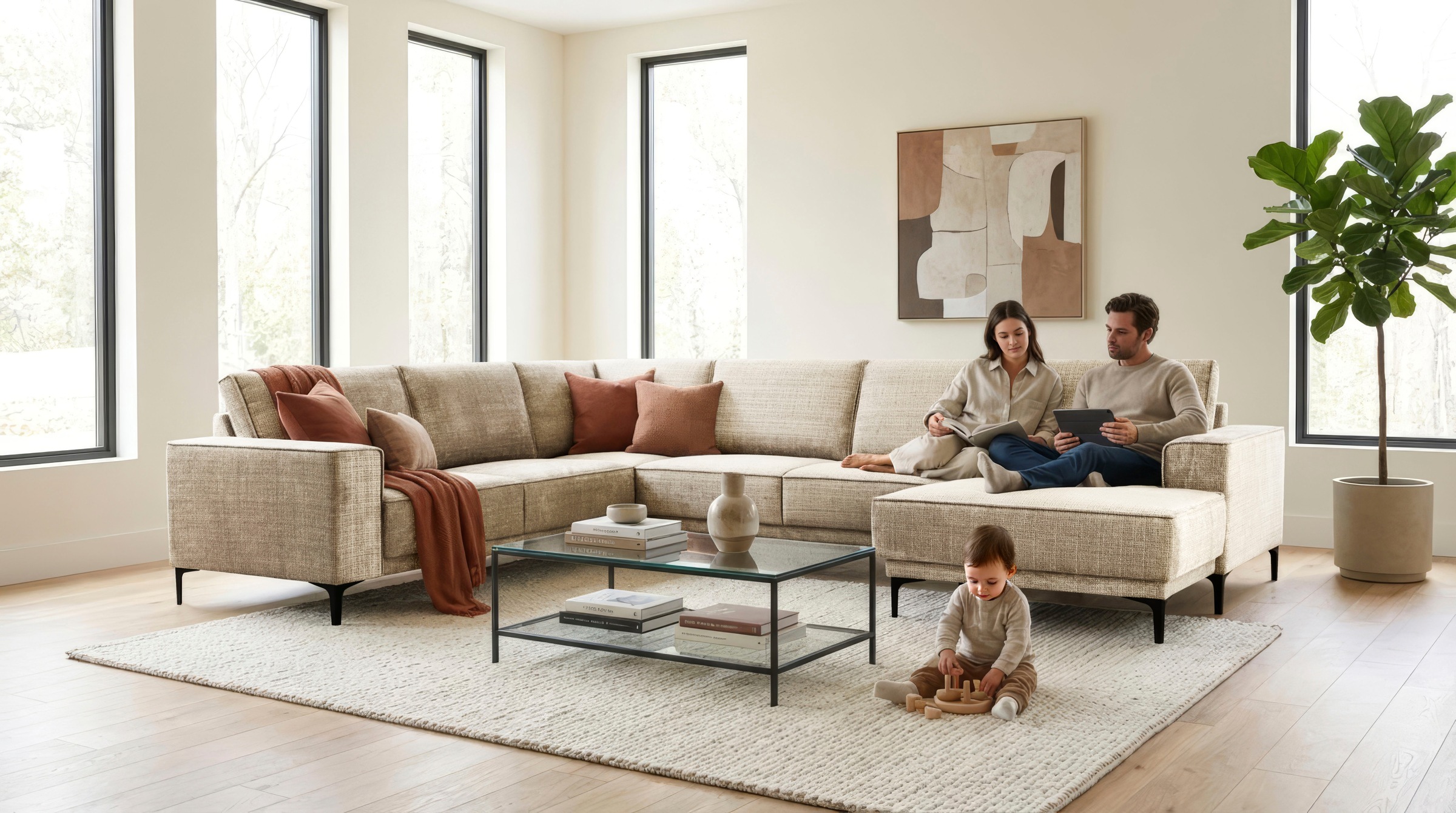 OTTO home Wohnlandschaft "OLAND Chenille U-Form, XXL, B: 342 cm, Skandi-Design" Skandi-Design in Struktur, Flachgewebe, Luxus-Microfaser, Boucle