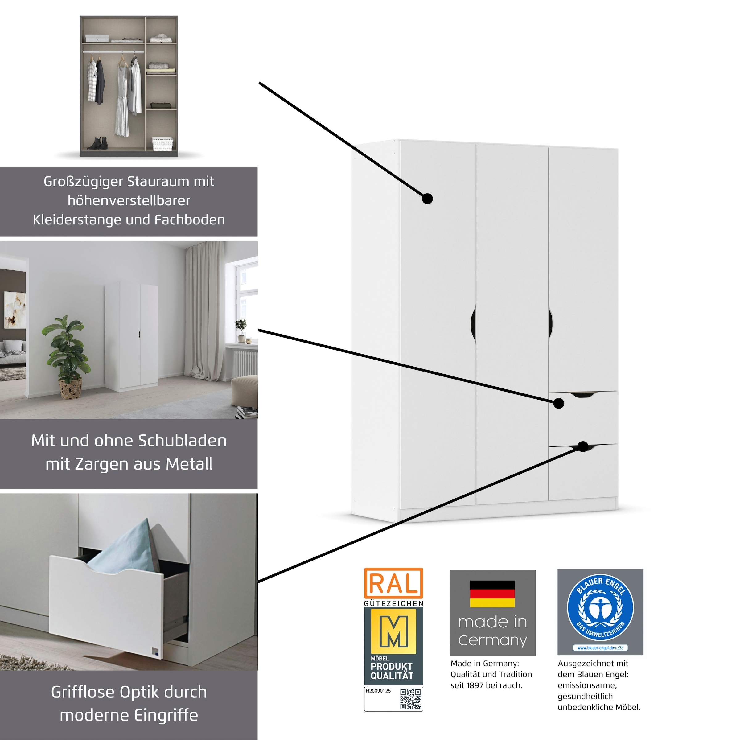 rauch Kleiderschrank »Freiham« mit Griffmulden und Schubkästen