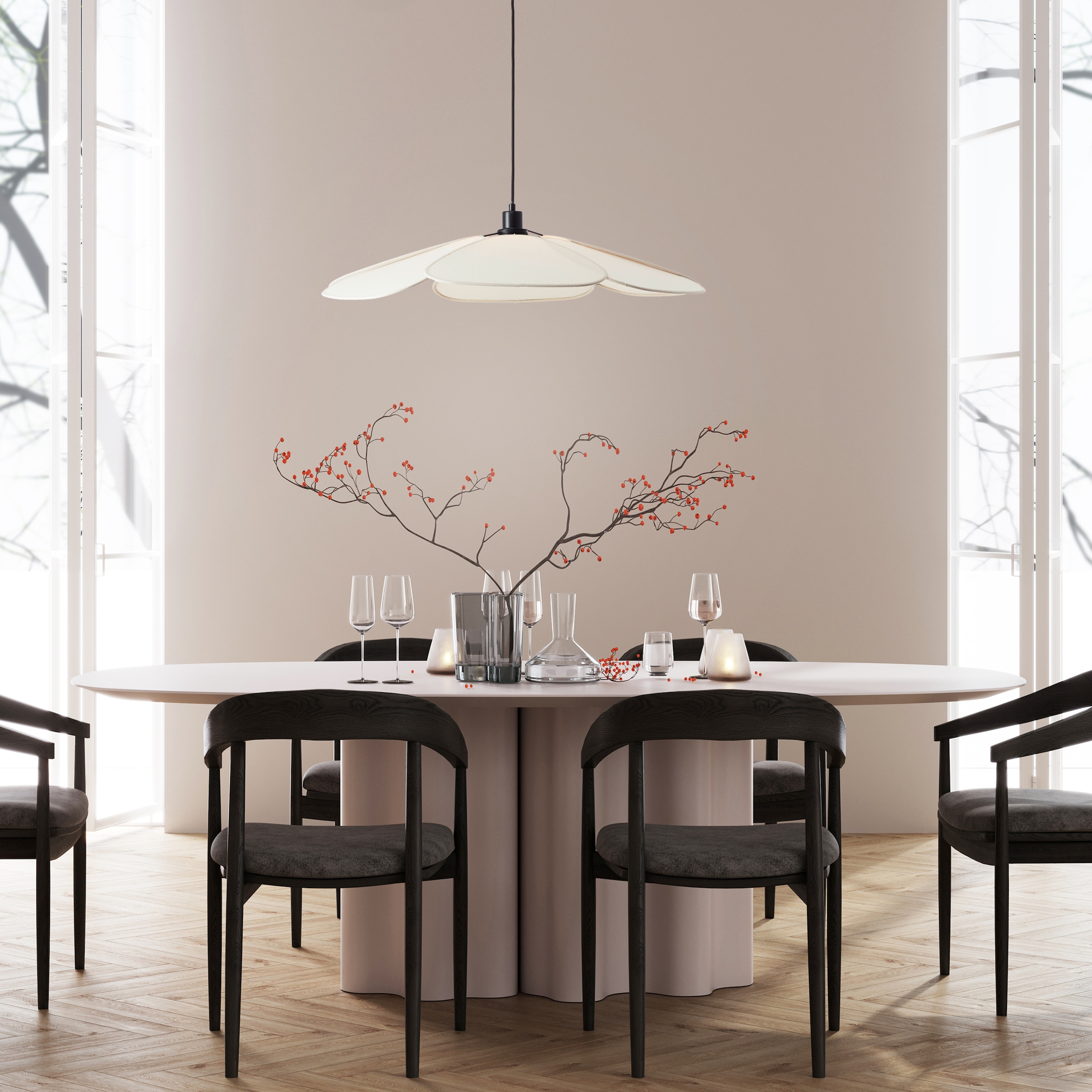 Brilliant Pendelleuchte »Capucine« E27 1 Stk. Hängeleuchte mit blütenförmigem Schirm, 77 cm, E27, Textil, beige