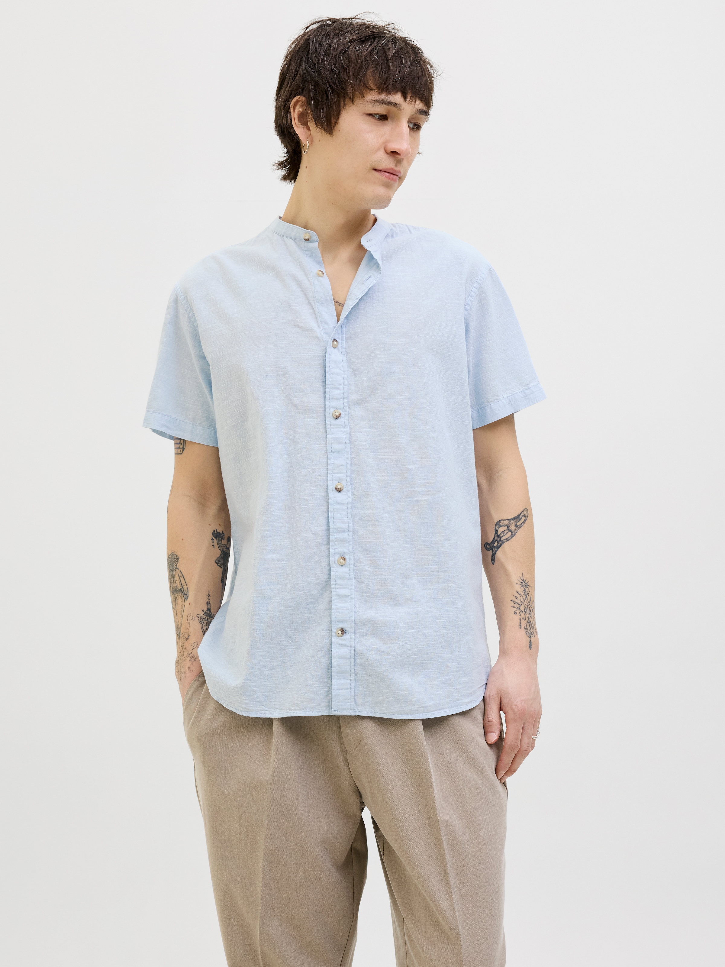 Jack & Jones Kurzarmhemd »JJESUMMER BAND SHIRT SS SN«, mit Bandkragen