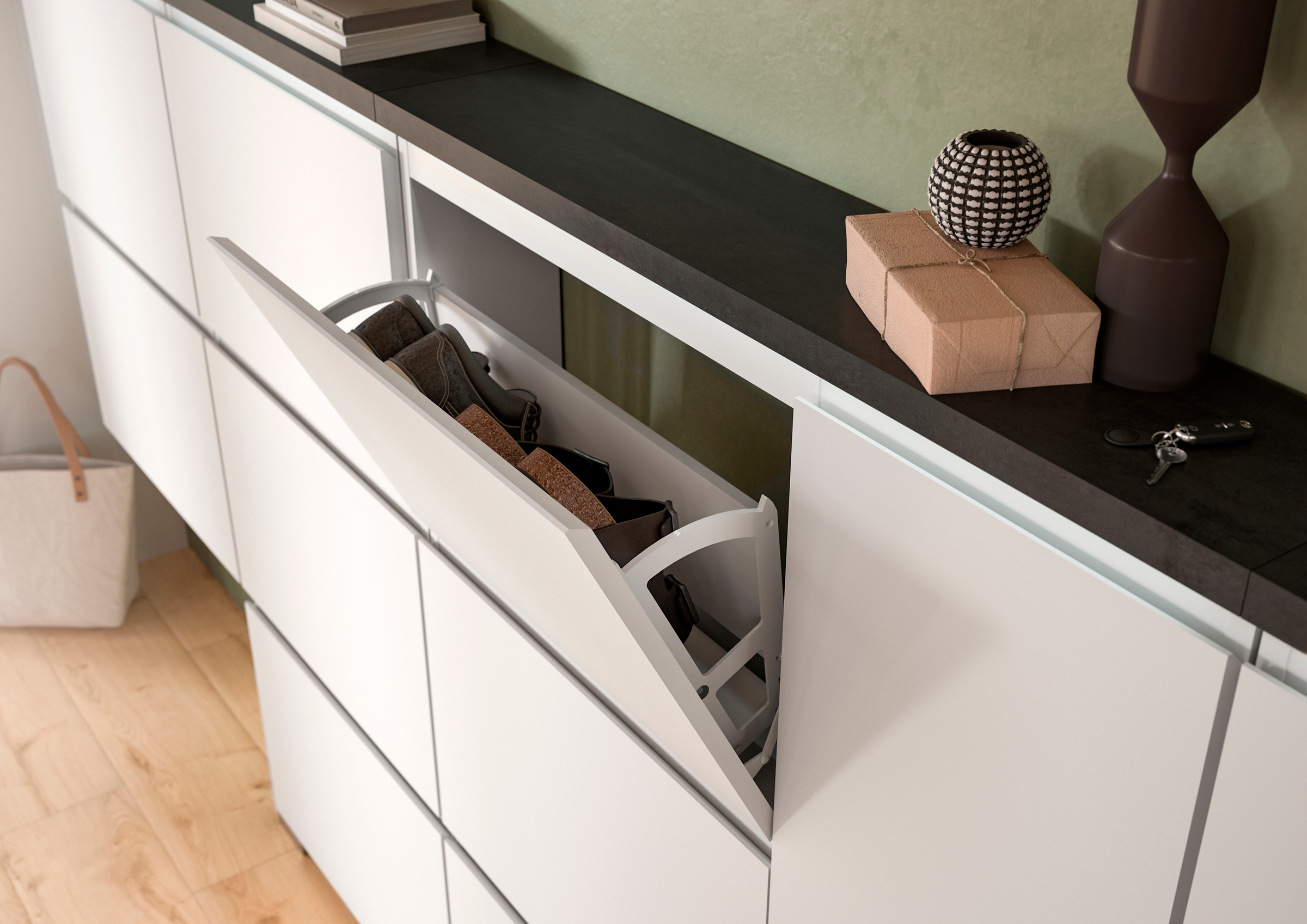 Home affaire Schuhschrank »Skoskap, Tiefe 18cm, 3 Klappen mit Schuhwalze, Platz für 12 Schuhpaare« Schuhkipper, Schuhkommode, Schuhregal, Kommode, Anrichte