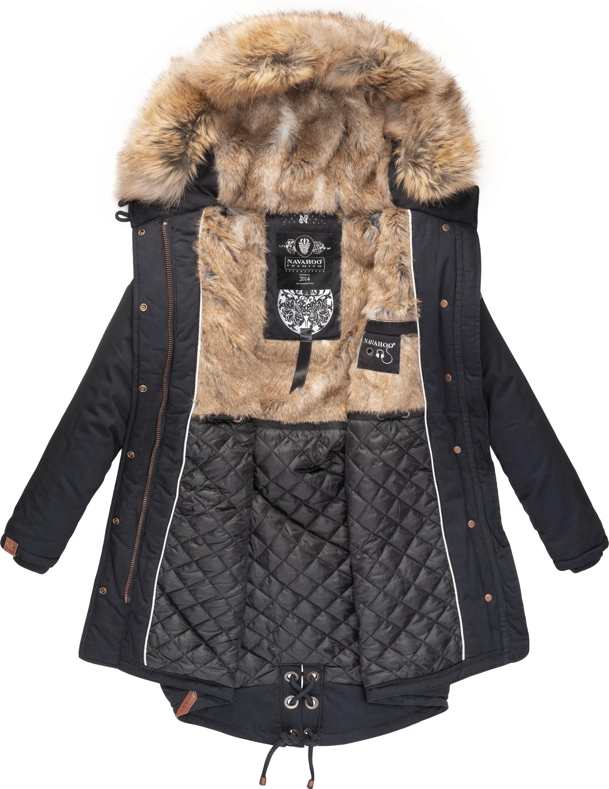 Navahoo Wintermantel »Rosinchen«, stylischer Damen Winter Baumwollparka mit Kunstfell