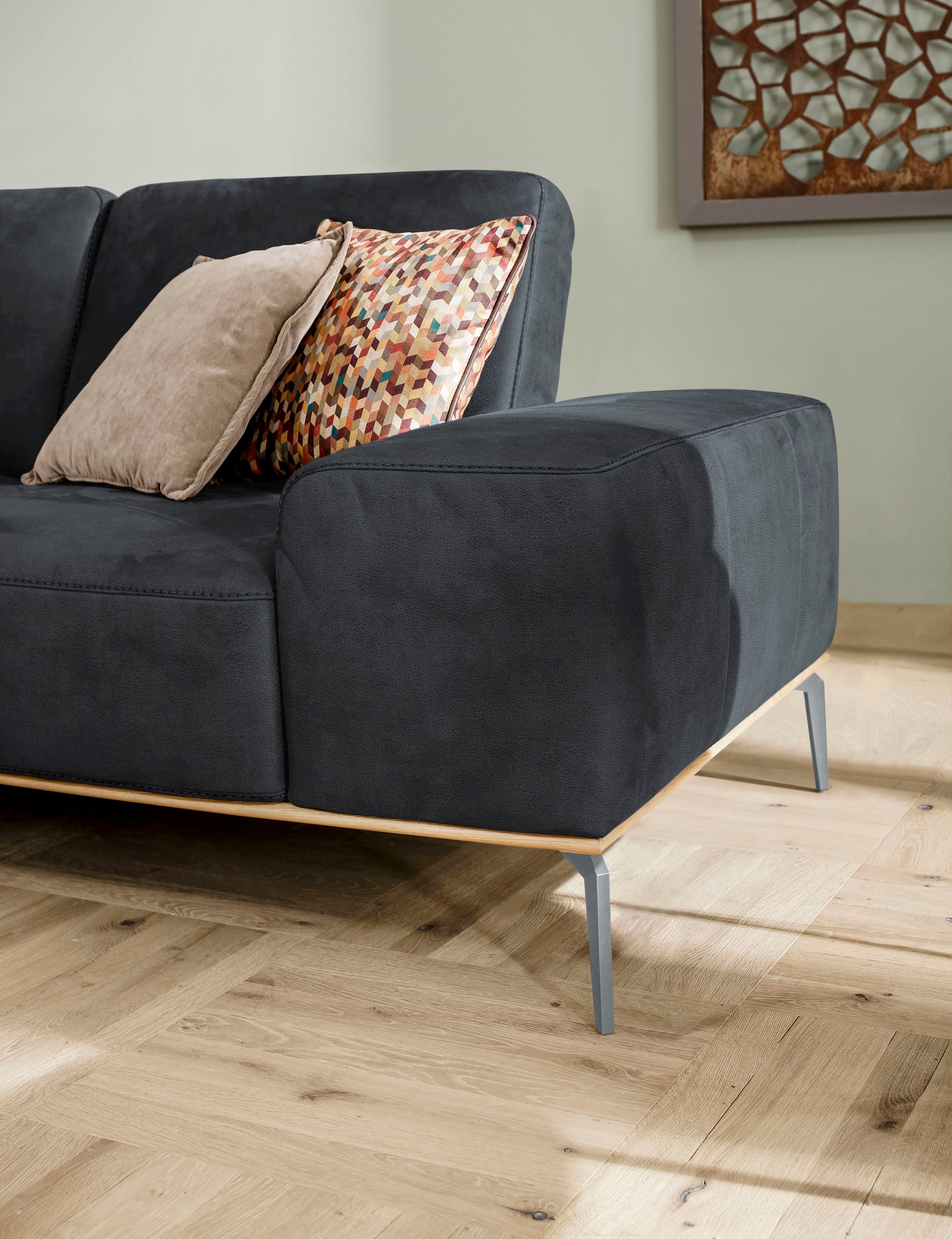 W.SCHILLIG Ecksofa »run, Designsofa mit tollem Sitzkomfort, bequem, L-Form«, mit elegantem Holzsockel, Füße in Silber matt, Breite 279 cm