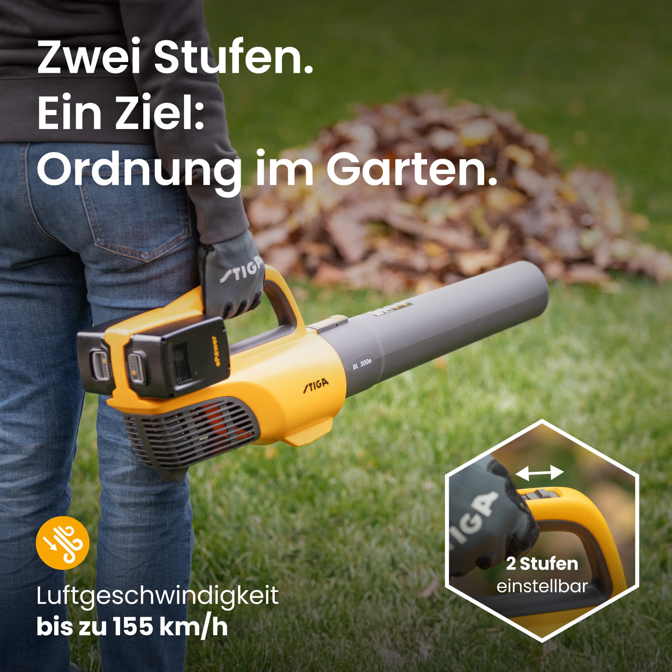 STIGA GARDEN Akku-Laubbläser »BL 300e« 2 Stufen mit max. 155km/h